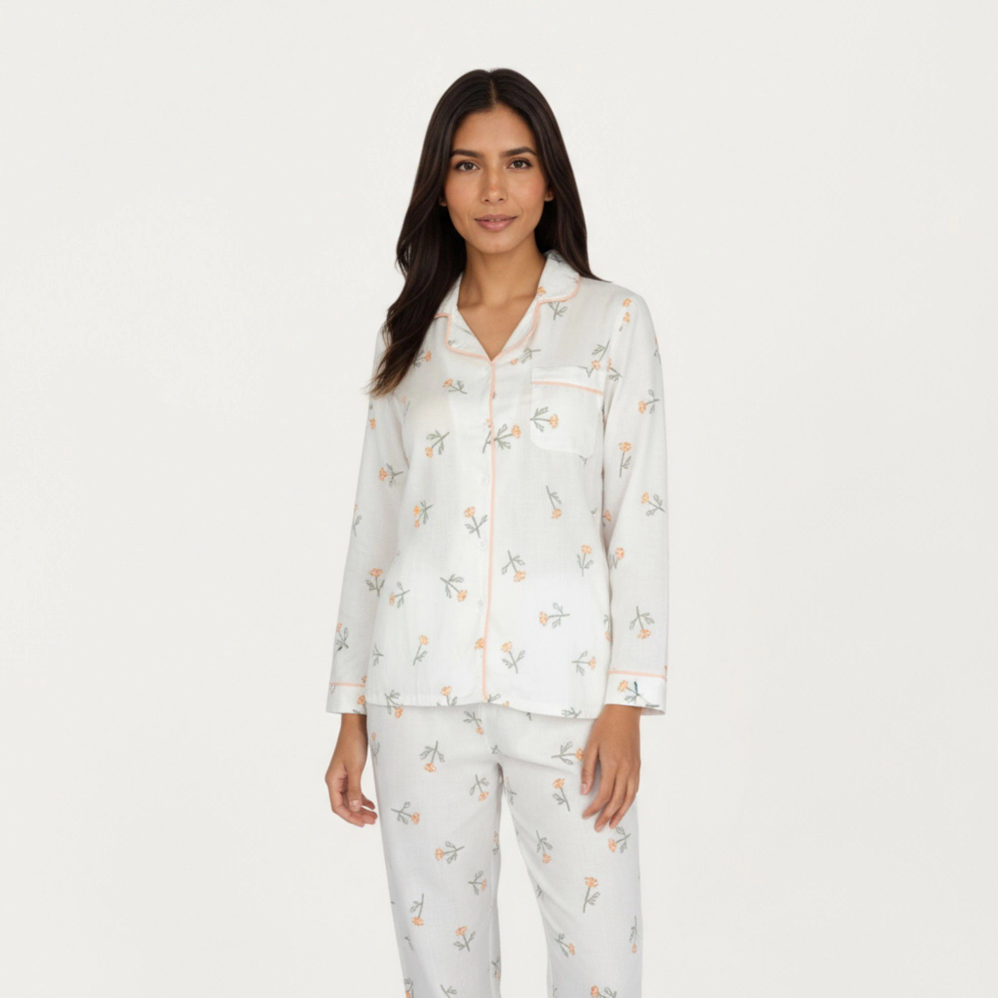 Anna-Kaci Women's 2-Piece Long Sleeve Sleep Shirt with Floral Pattern and Coordinating Lounge Pants