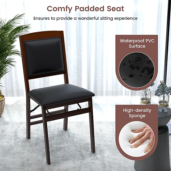 SUGIFT Folding Dining Chairs with Padded PU Leather Seat and High Backrest 400-lb Capacity Brown
