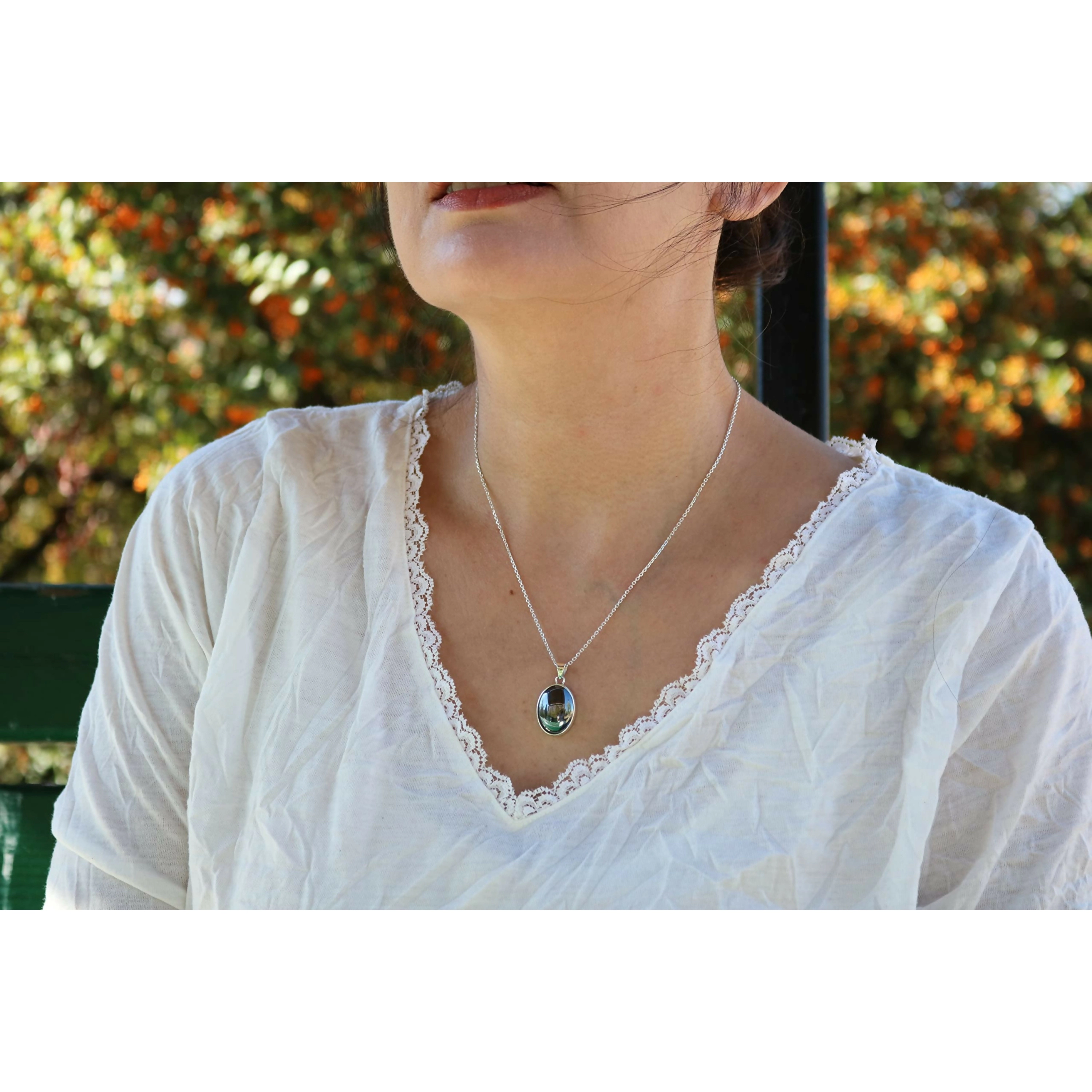Wear Sierra Unisex Sterling Silver Oval Handmade pendant Necklace