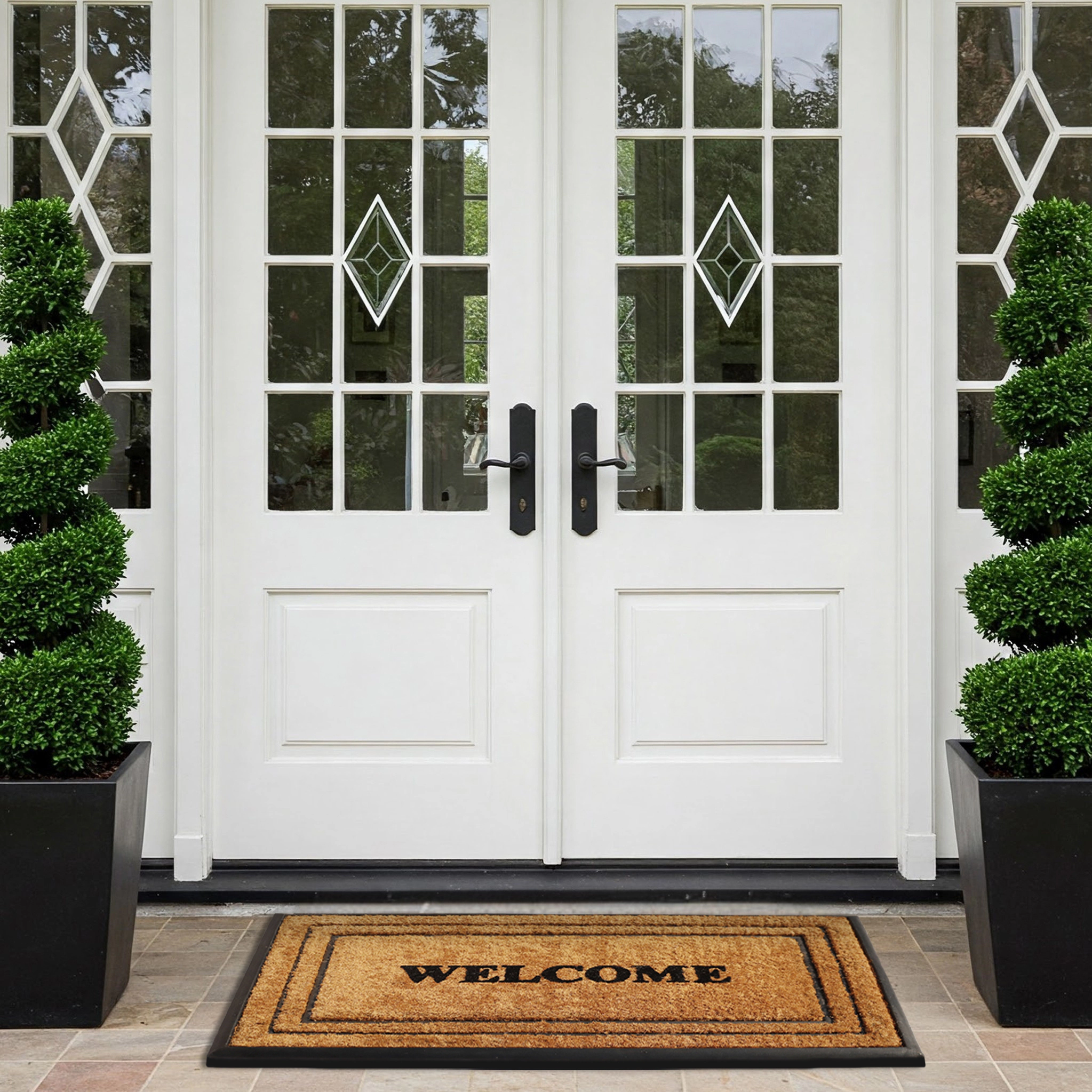 A1 Home Collections Natural Coir & Rubber Welcome Door Mat Heavy Duty Dirt Trapping Outdoor Front Door Mat 24 x 39 In
