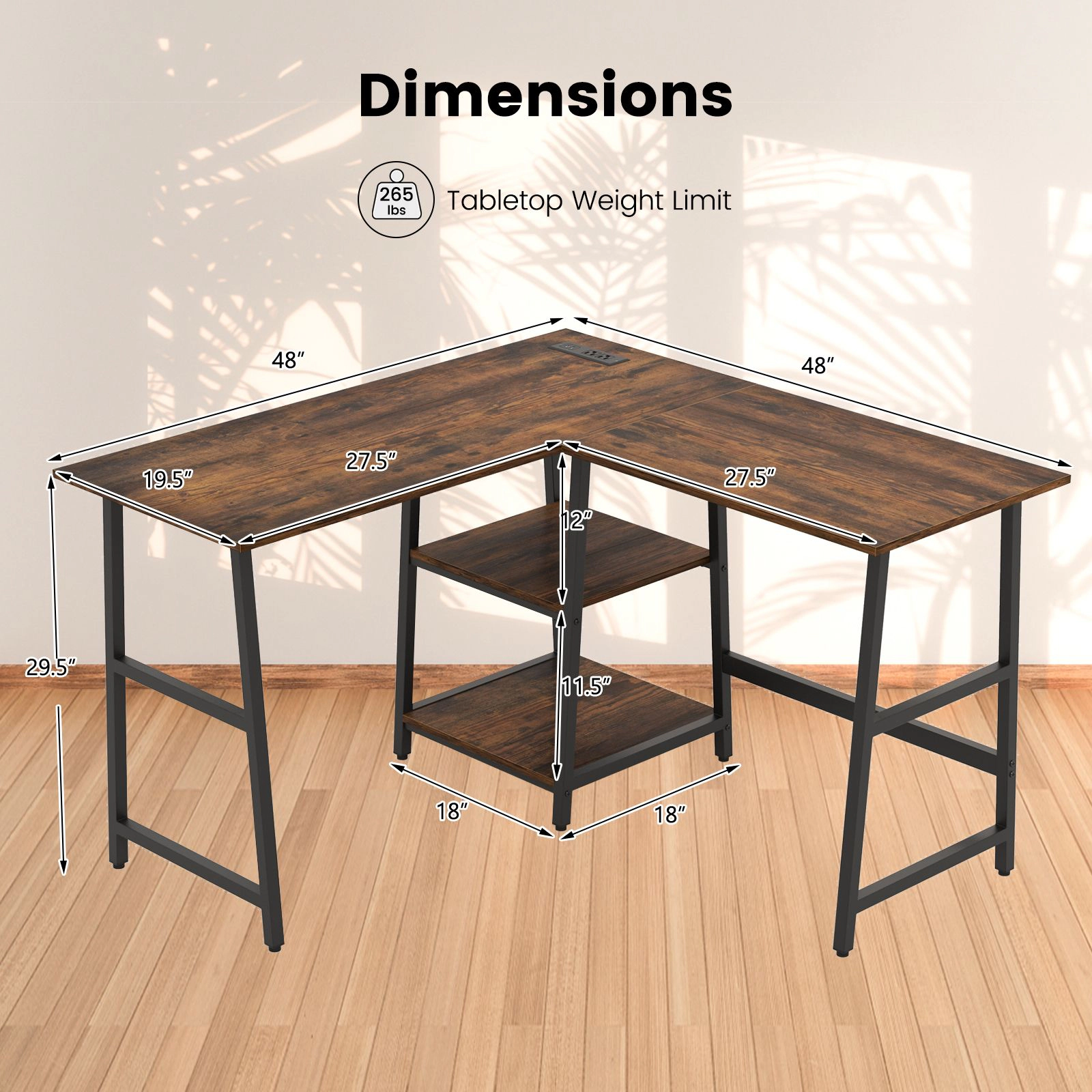 SlickBlue Corner Computer Desk with Shelves, Metal Frame and Footrest