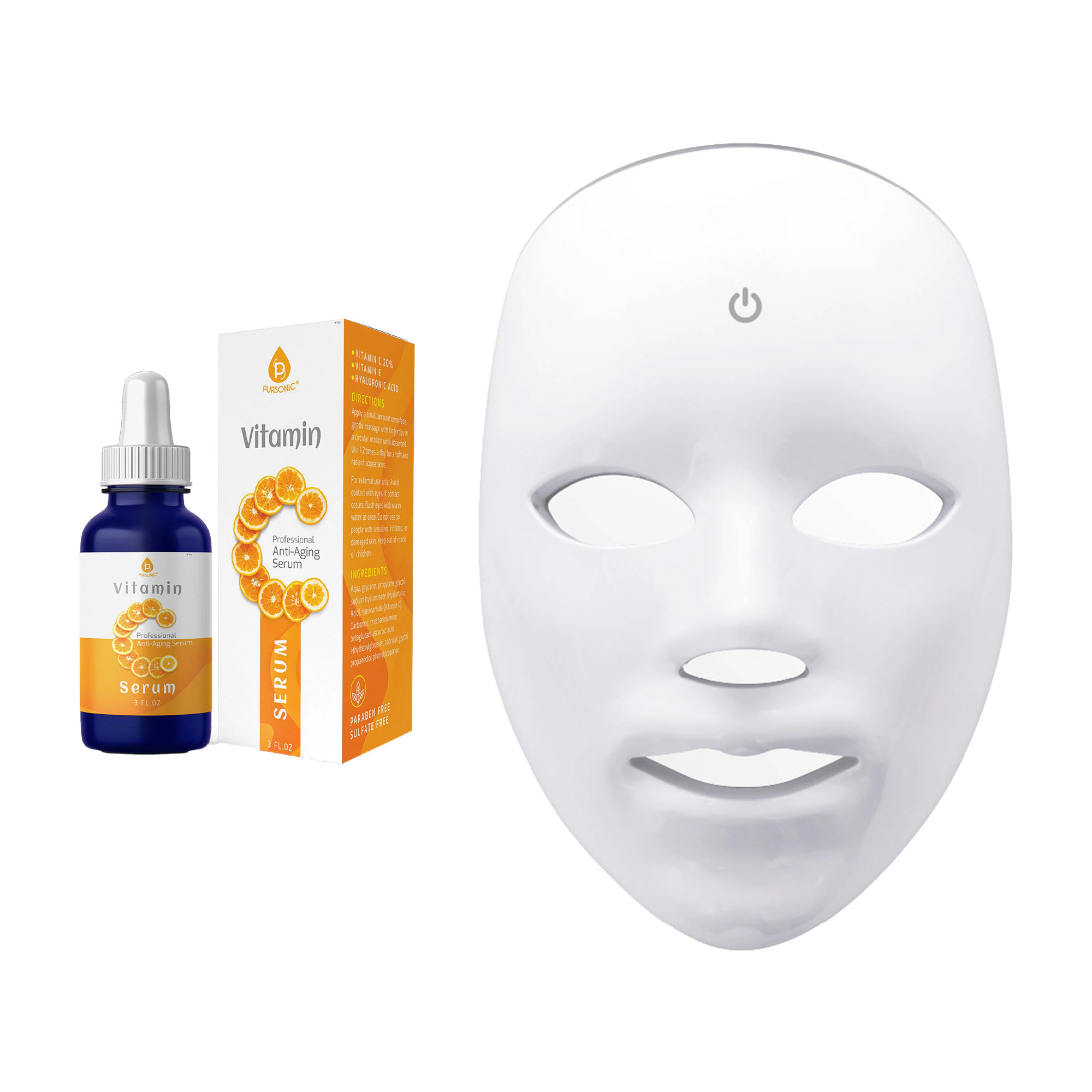 Pursonic Women's Advanced Skincare Treatment Bundle with 7-in-1 LED Light Therapy Face Mask & Vitamin C Serum