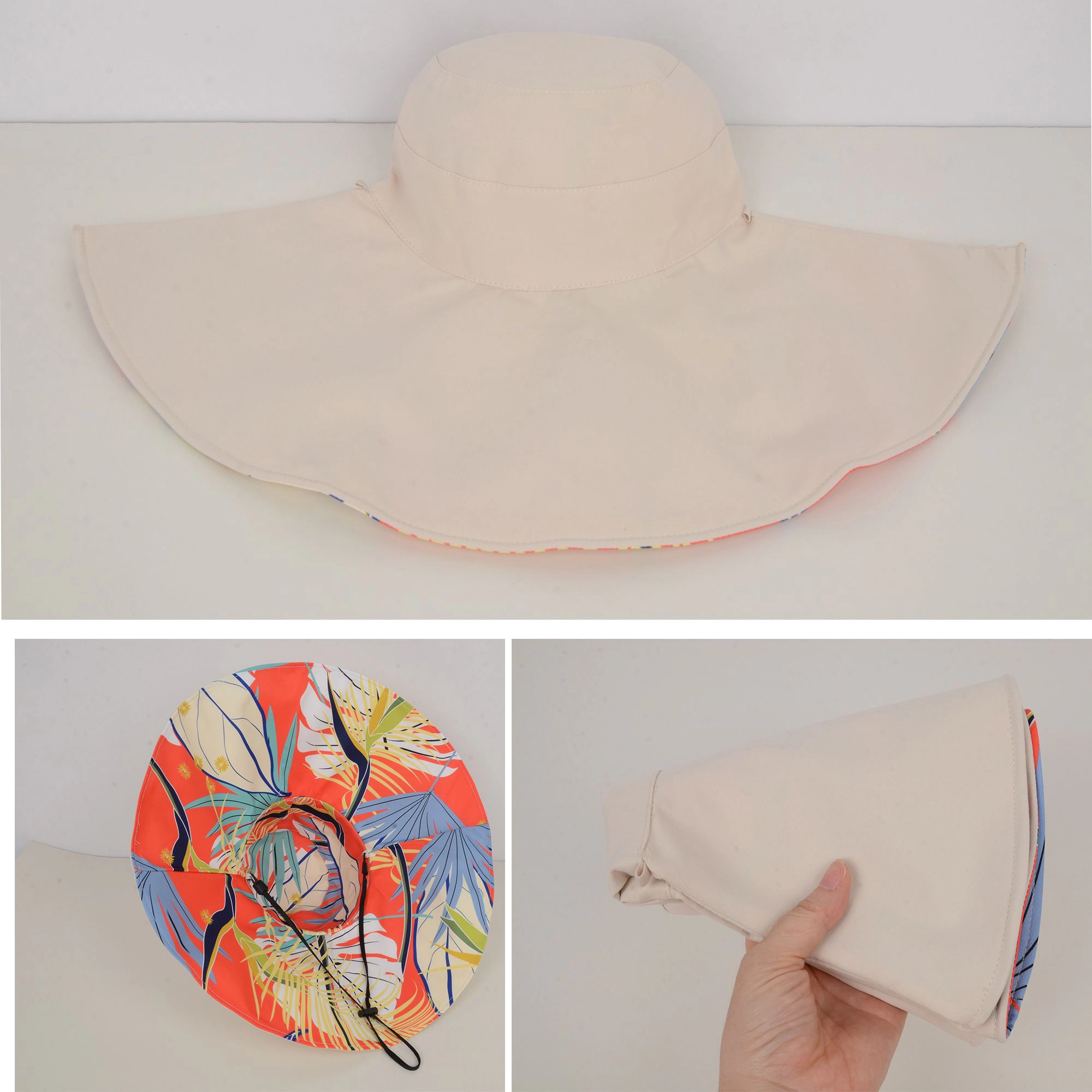 Anna-Kaci Women's Wide Brim Floppy Sun Hat with Colorful Printed Underside UV Protection Lightweight Foldable Design