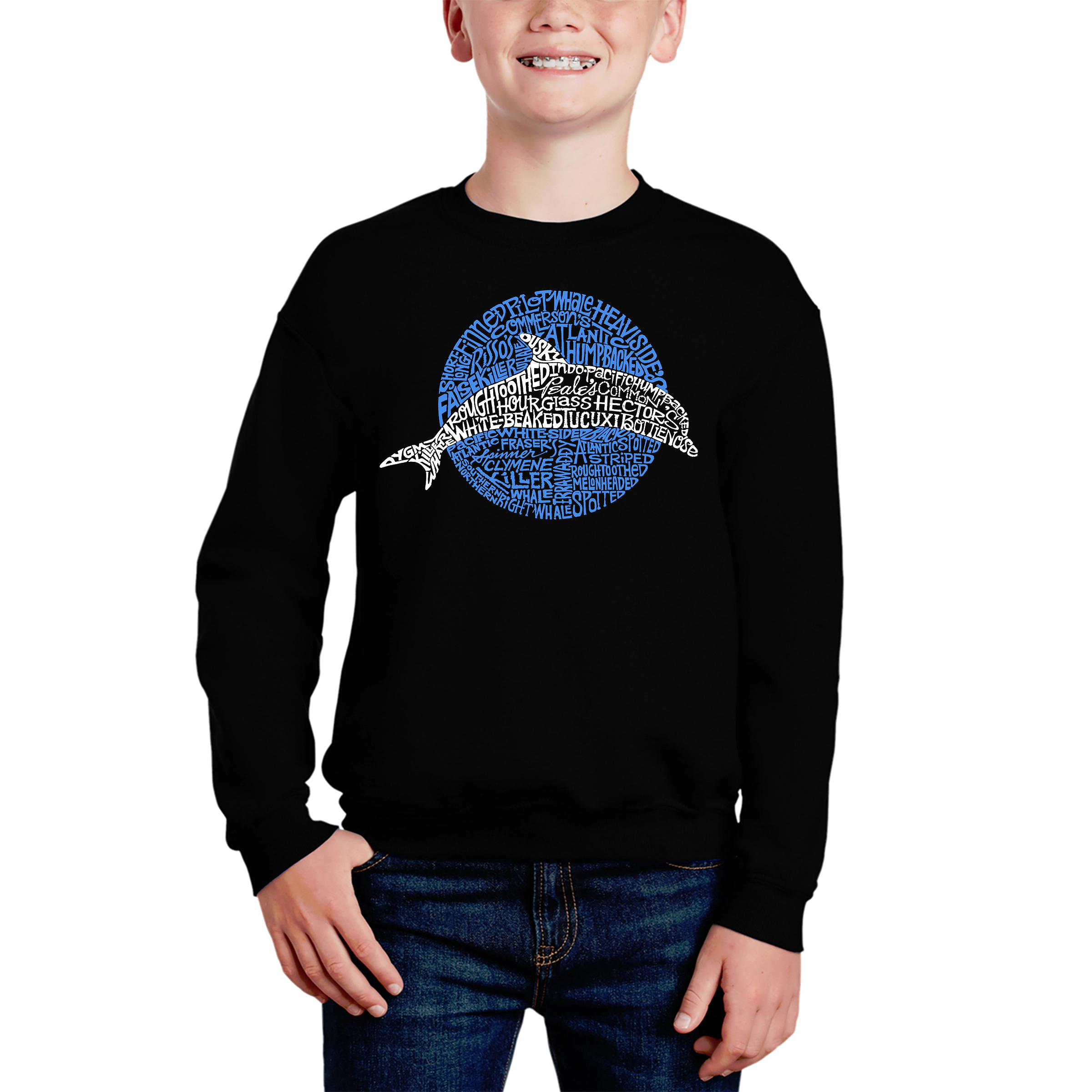 LA Pop Art Boy's Word Sweatshirt - Species Of Dolphin