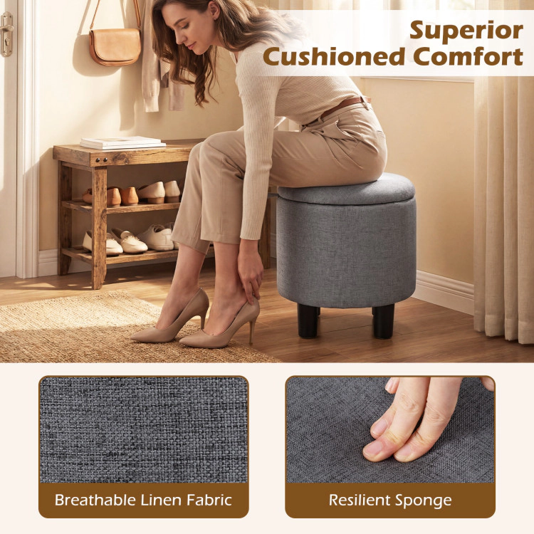 Hivvago Round Storage Ottoman Linen Fabric Upholstered Footrest Stool