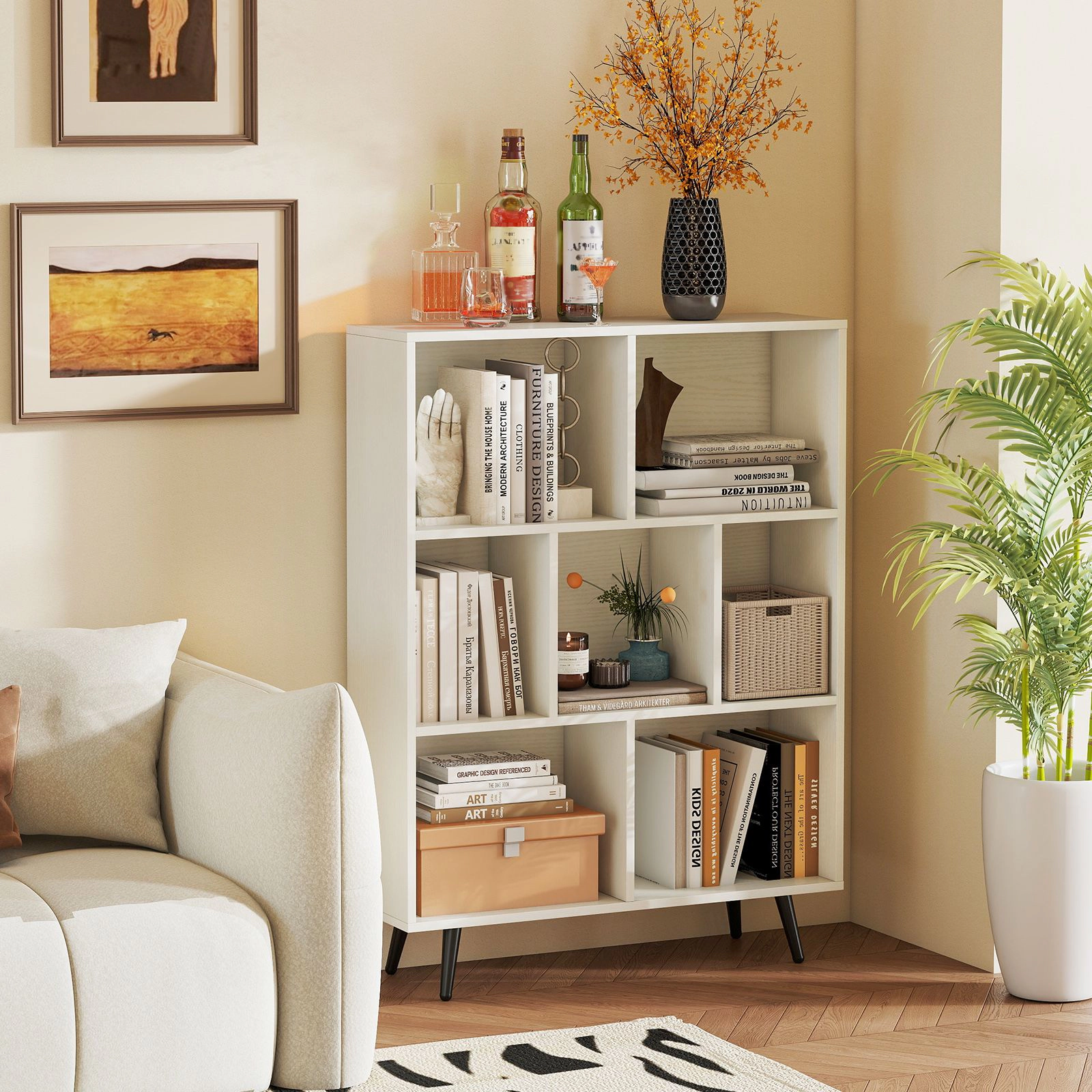 SlickBlue Modern 7-Compartment Bookshelf with Anti-Tip Kits