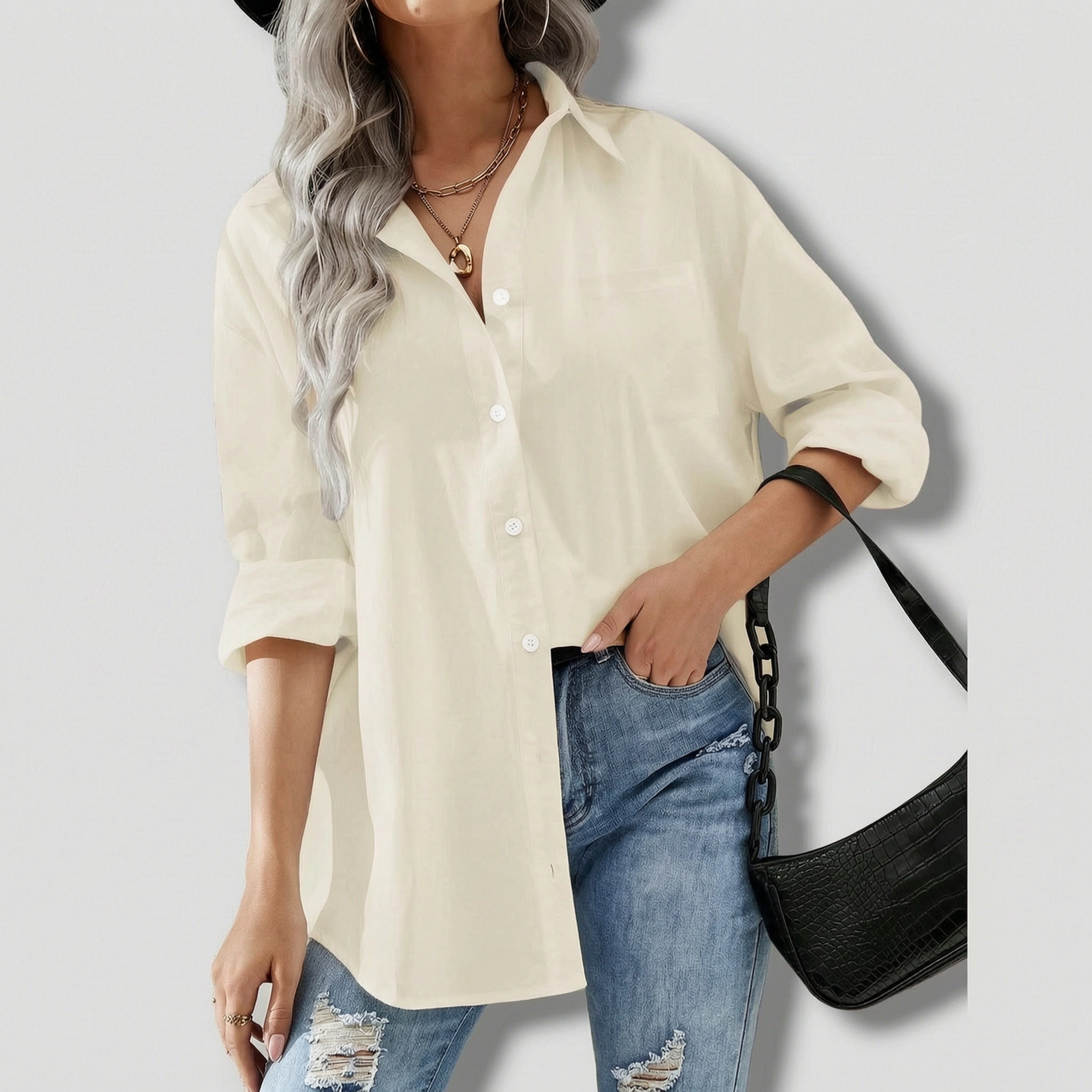 Zeagoo Womens Snorkel Button Down Shirt Boyfriend Long Sleeve Oversized Office Blouse with Pockets