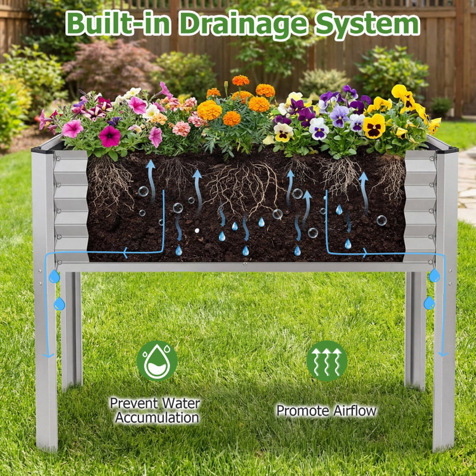 SUGIFT Galvanized Raised Garden Bed with Legs Metal Elevated Planter Box 110-lb Capacity Gray/Silver
