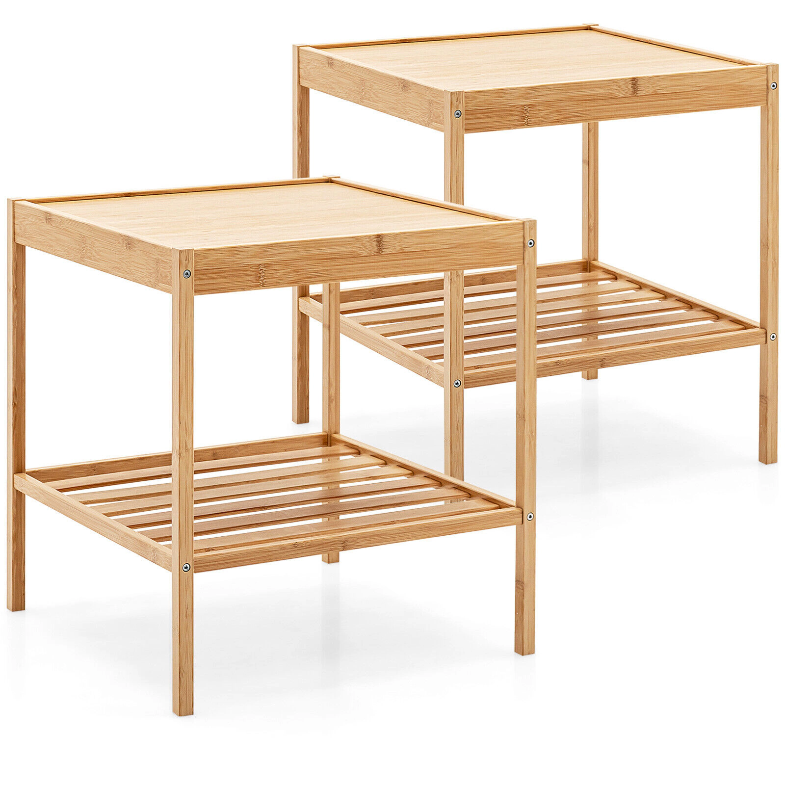 Slickblue Square Wicker Side Table Set of 2 16 Inch Compact End Tables for Living Room Bedroom