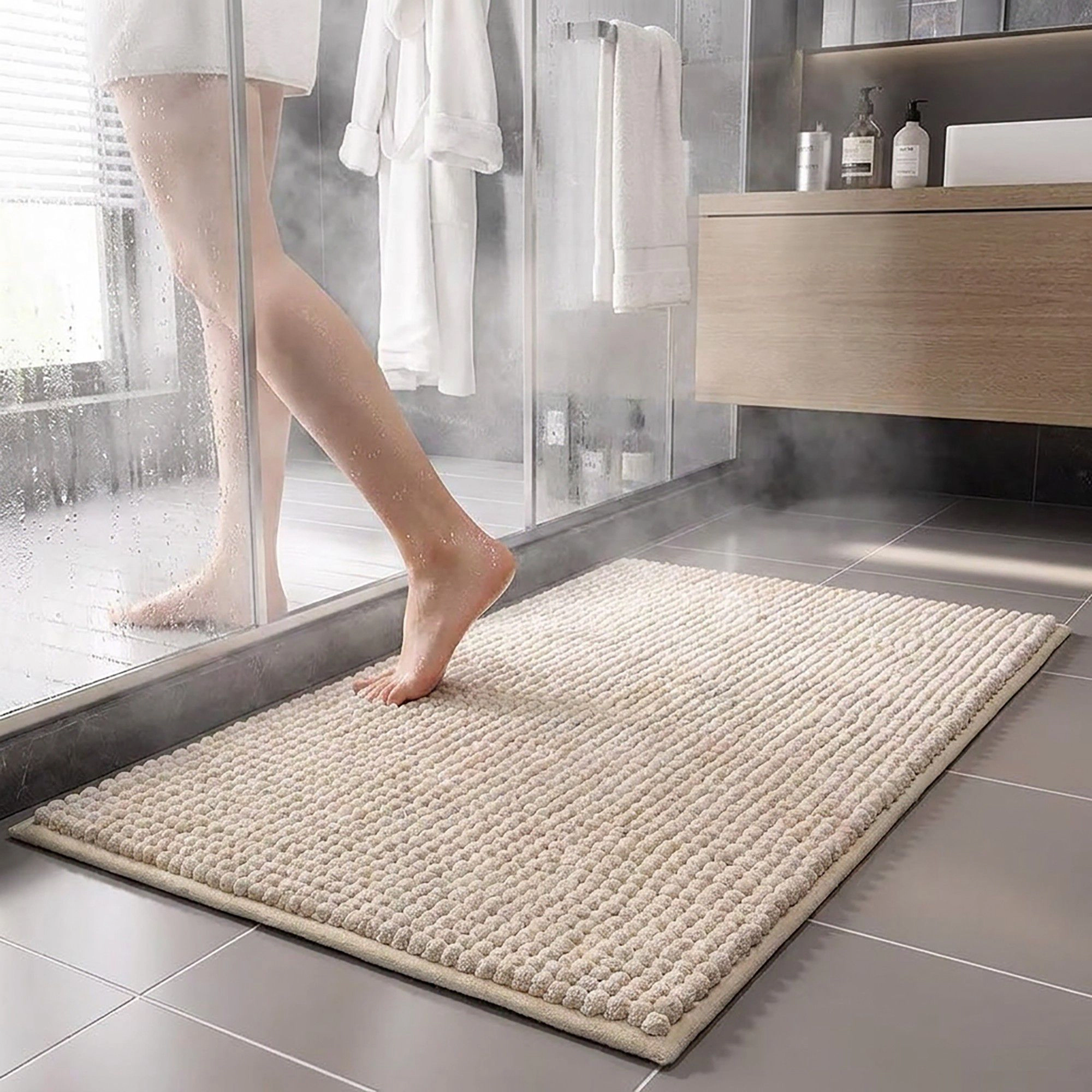 Alilang Unisex Chenille Bath Mat with Plush Pebble Texture and Non Slip Backing