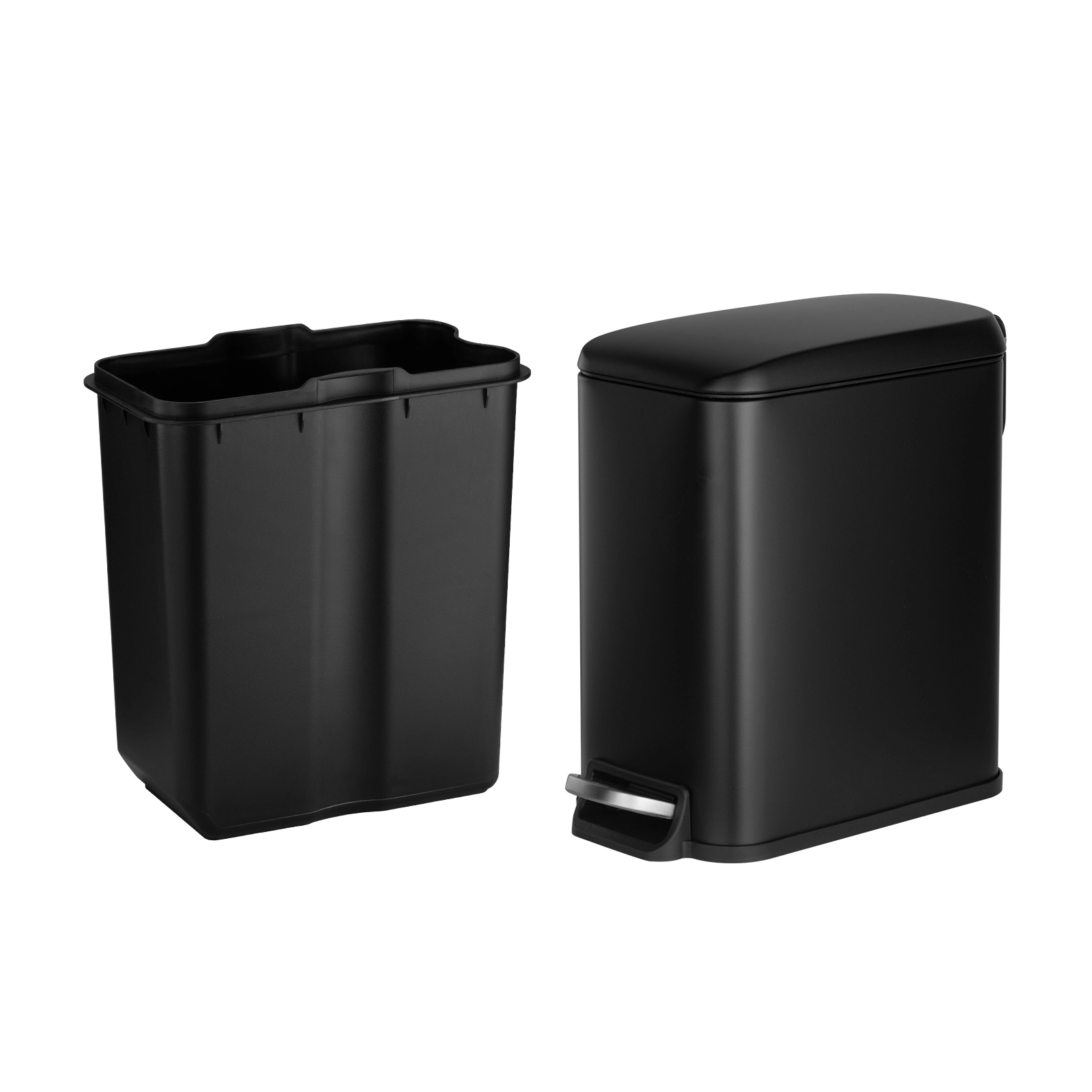 HONGGE Slim Bathroom Trash Can with Step Pedal & Soft-Close Lid, 6L Steel Bin with Detachable Liner, Black