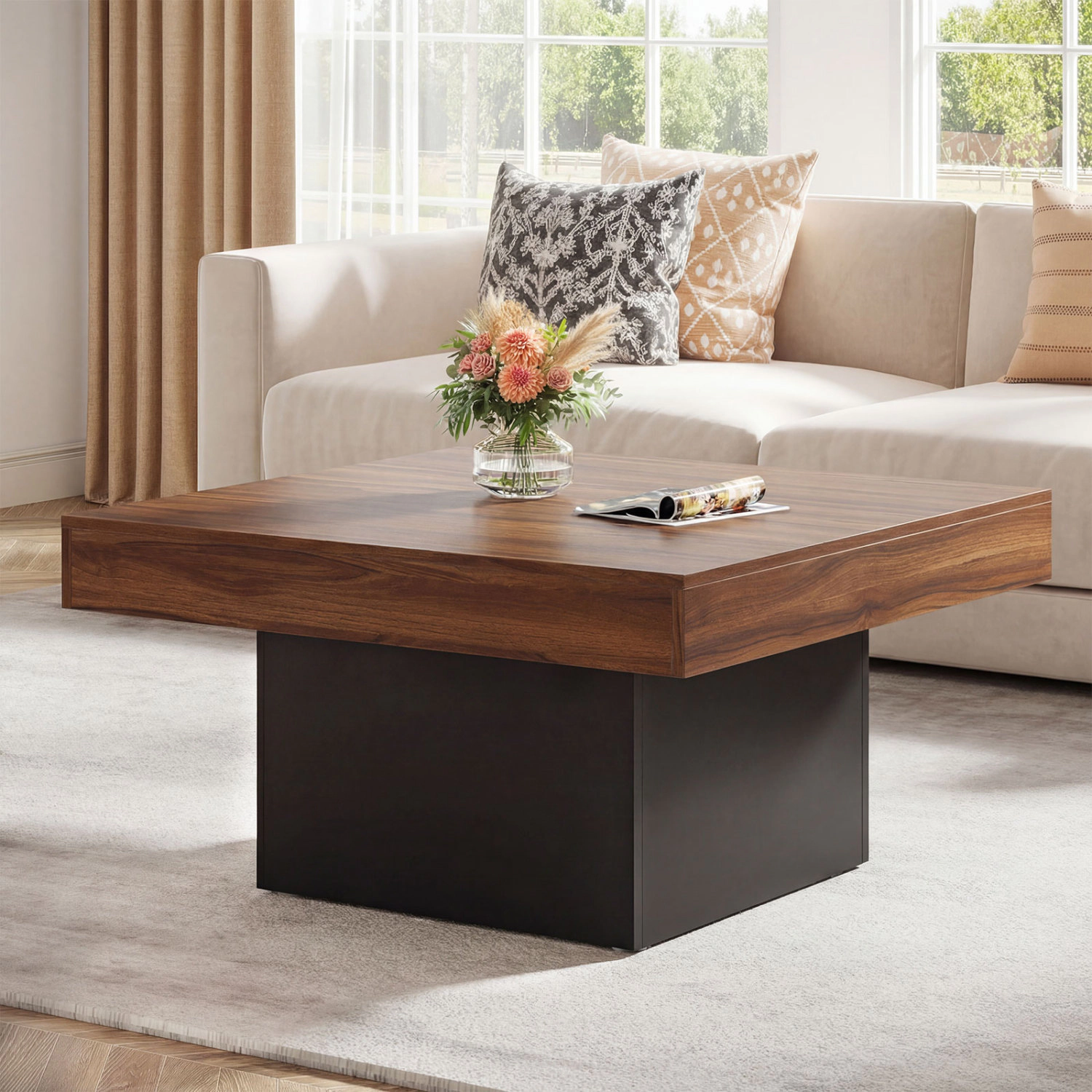 SUGIFT 35.5-in 165-lb Capacity Square LED Accent Coffee Table with 21 Dynamic Modes and 20 Static Colors