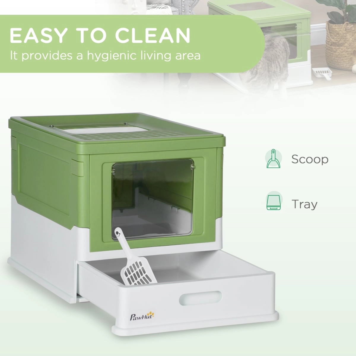 212 Main Paw Hut Fully Enclosed Cat Litter Box with Front Entry, Top Exit - Yellowish Green
