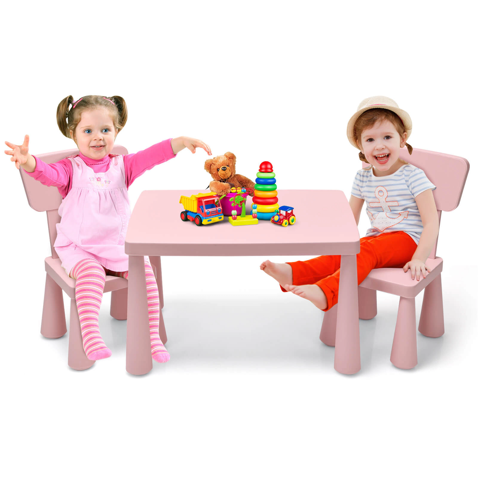 SUGIFT Toddler Multi Activity Play Dining Study Kids Table and Chair Set 110-lb Capacity Ages 1-7 Pink