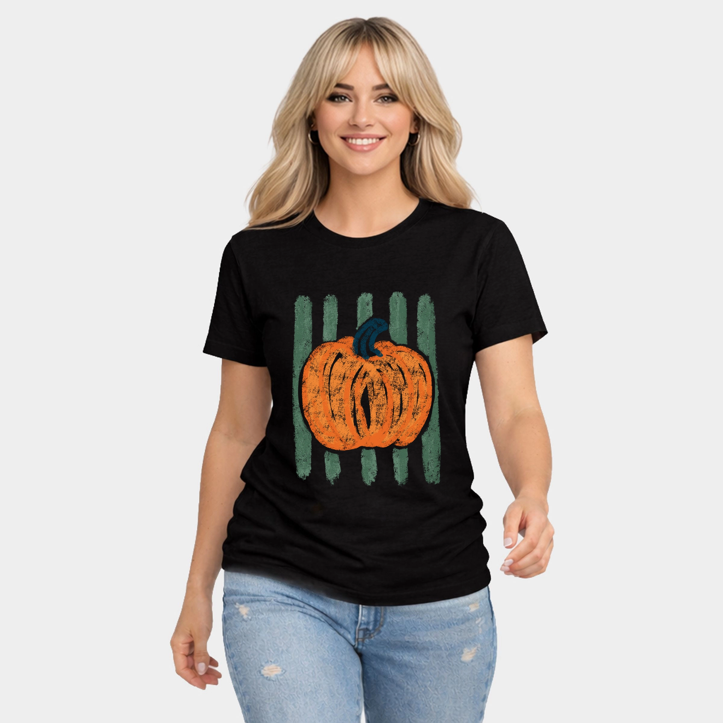 Simply Sage Market - Women's Short Sleeve Graphic T-Shirt Distressed Pumpkin Stripes