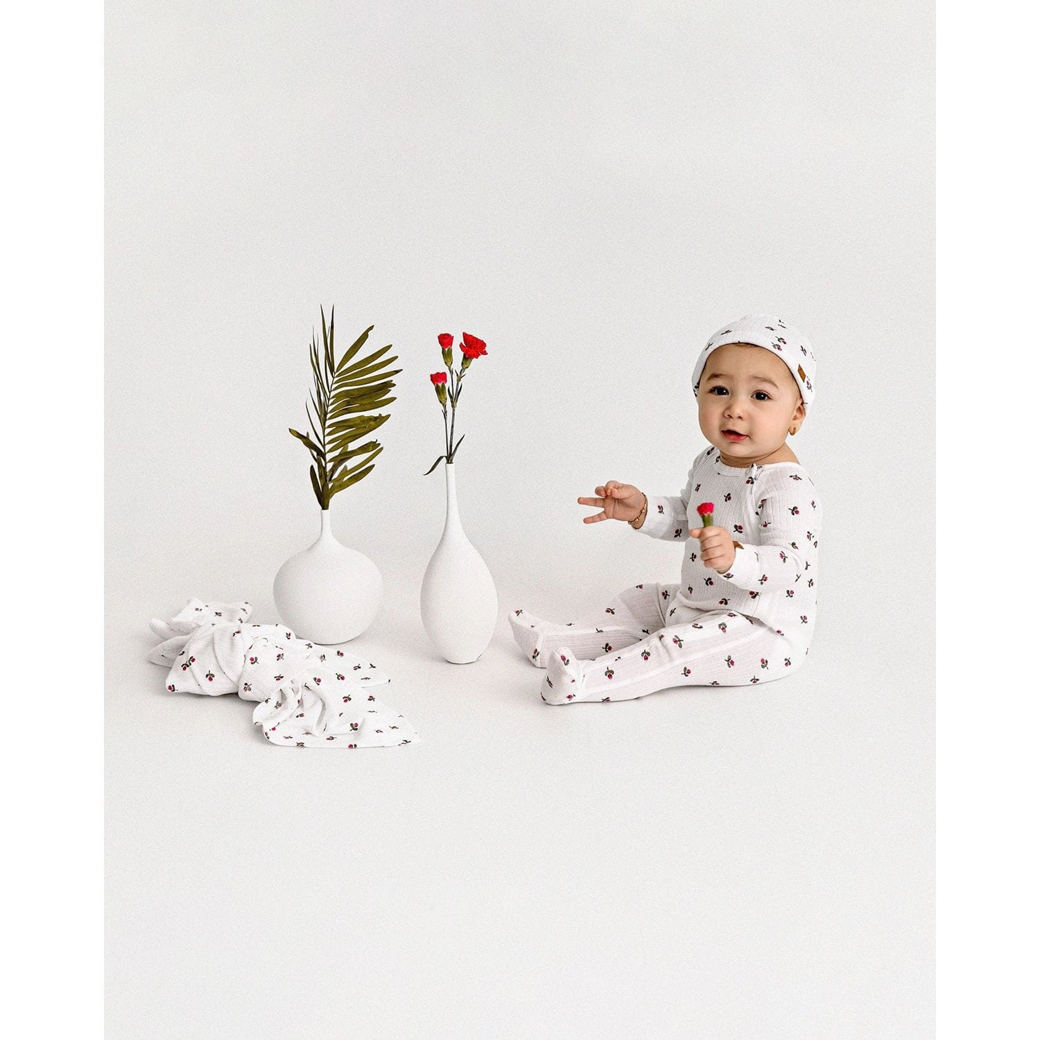 MeMoi 3 Piece Baby Girls "Flower Bud" Ribbed Cotton Rich Footie Set