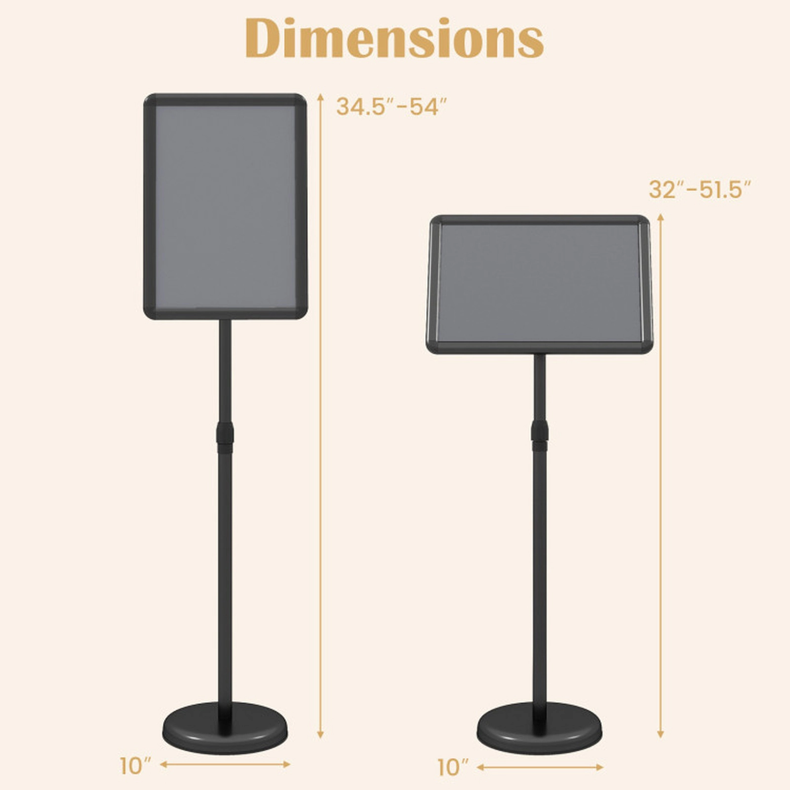 SUGIFT Height Adjustable 11 x 17-in Snap-Open Sign Holder Stand with Telescoping Pole and Fillable Base Black