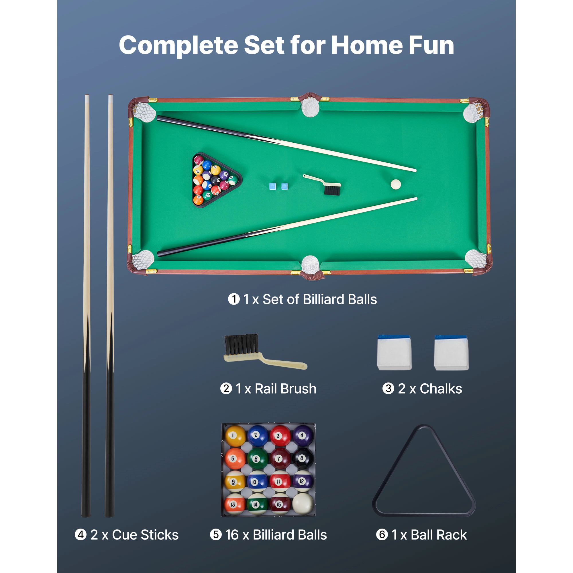 HONGGE Pool Table Portable Billiards Foldable Space-Saving Game Set Includes Brush with Cloth for Family Room