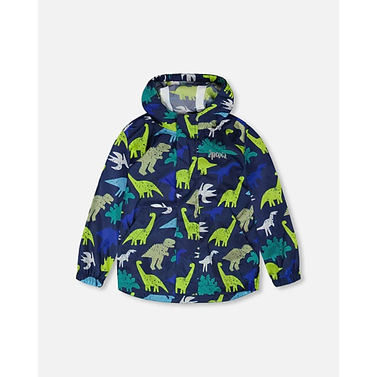 Deux par Deux Boys Packable Windbreaker In Polyester Dinosaur Print