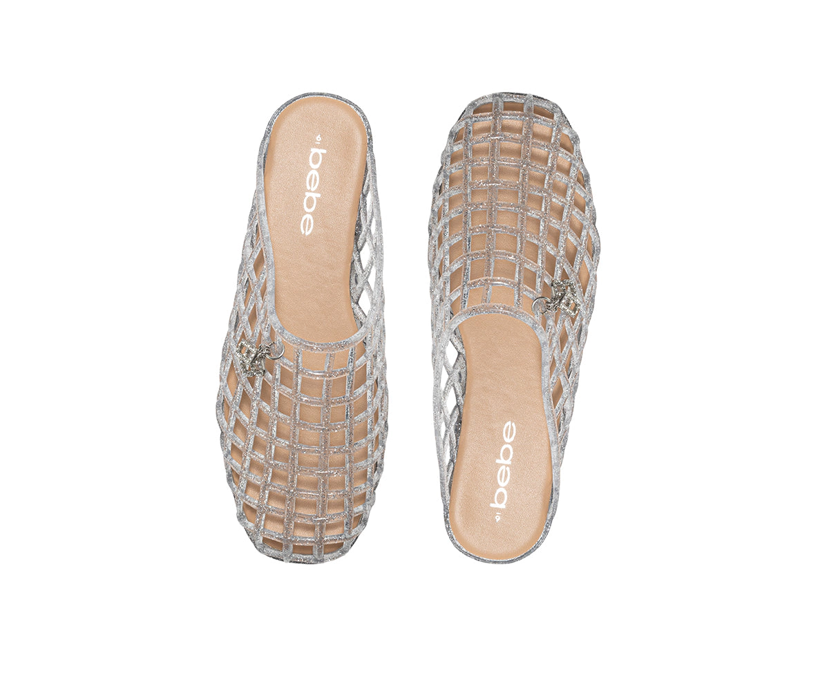 bebe Women's Jelly Mule Flats with Dangling Charms Slip On Shoes