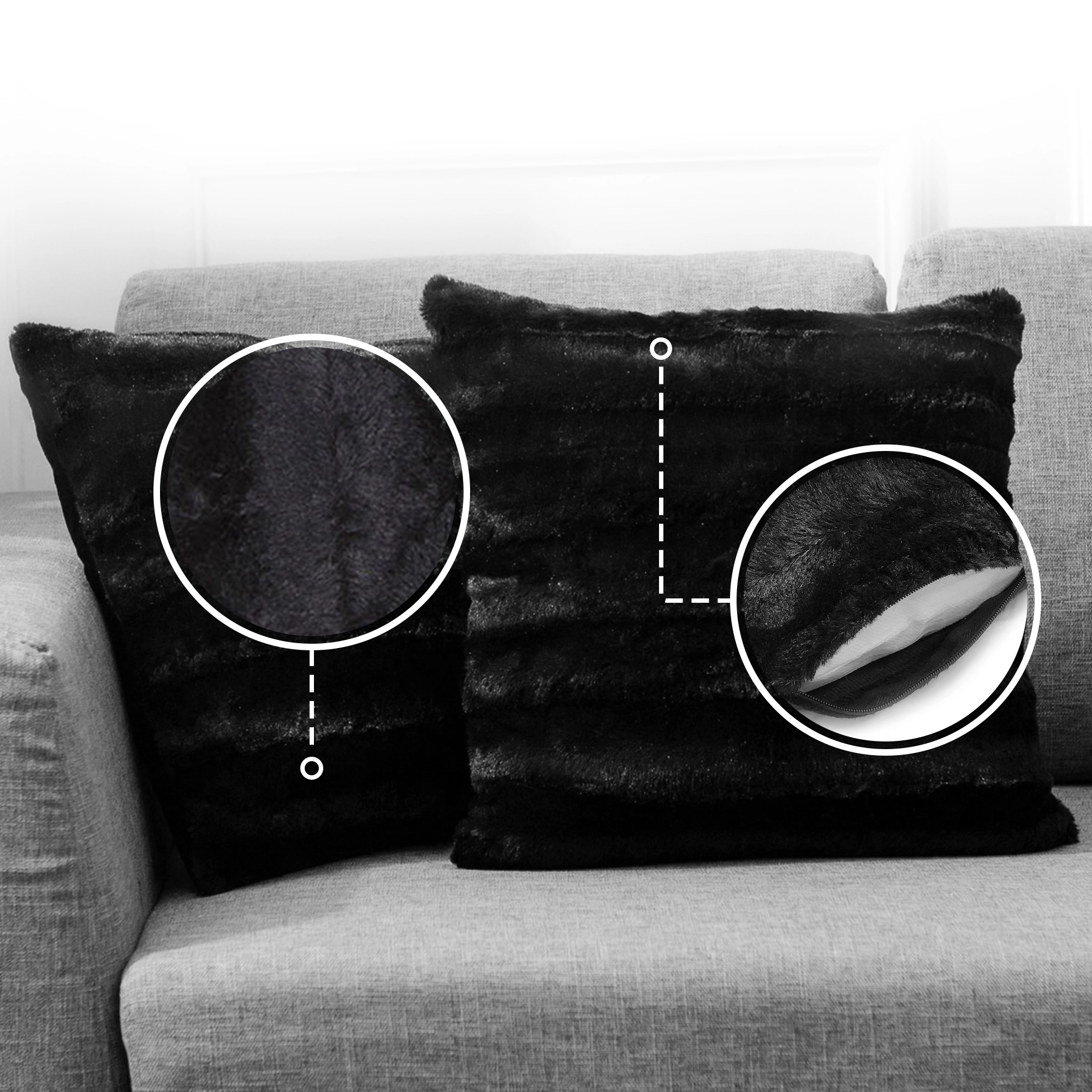 Cheer Collection 2 Pack 20 x Inch Reversible Faux Fur and Microplush Decorative Throw Pillows with Inserts