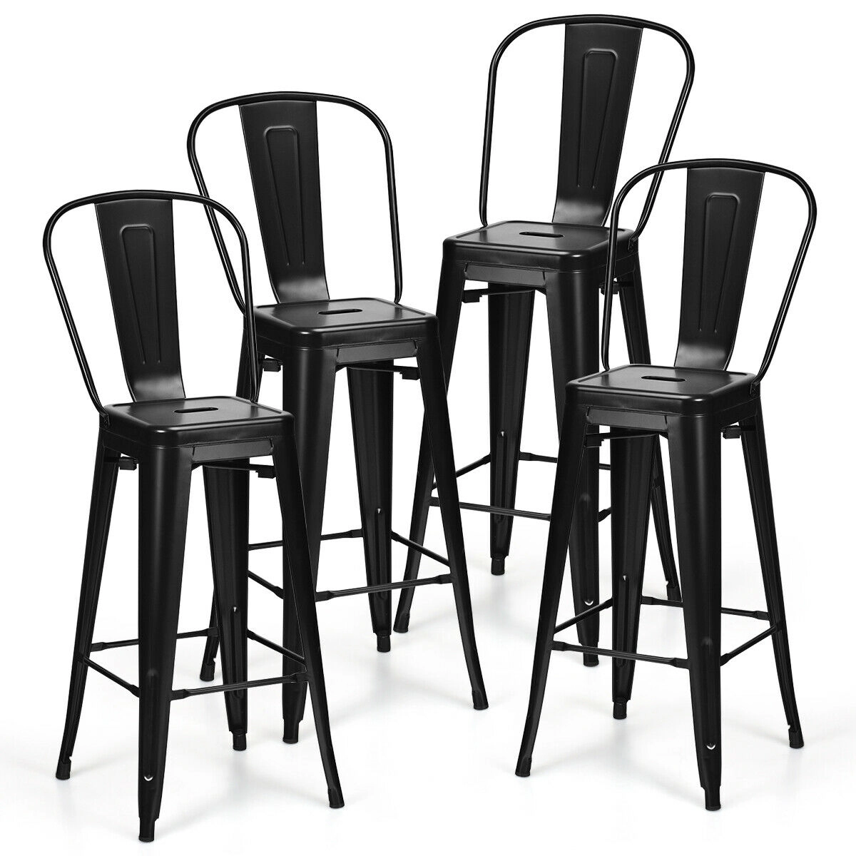 Glintex 4-Piece Stackable Metal Bar Stool Set with Removable Backrest
