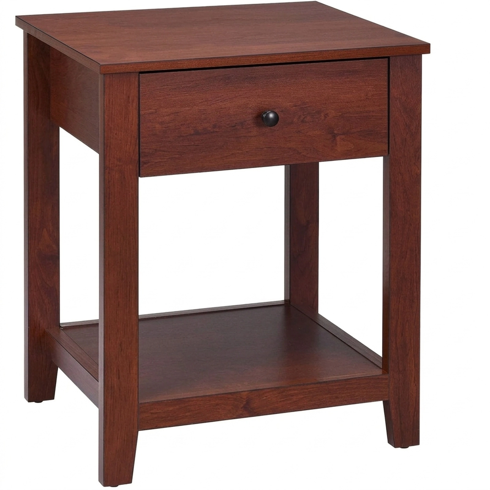 SUGIFT Night Stand End Side Table with Drawer and Storage Shelf 110-lb Tabletop Capacity Brown