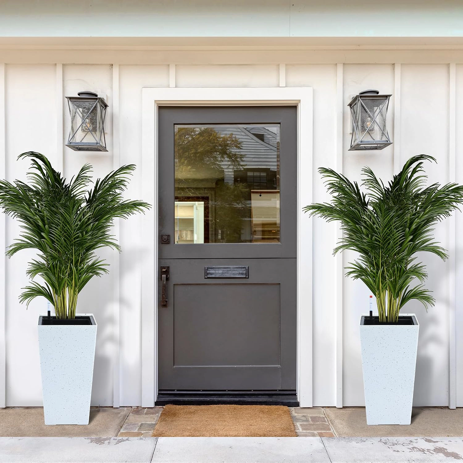 Set of 2 Rectangular Planters 21.6" Tall, Self-Watering Drainage & Water Level Monitor, Wheels, Indoor Outdoor