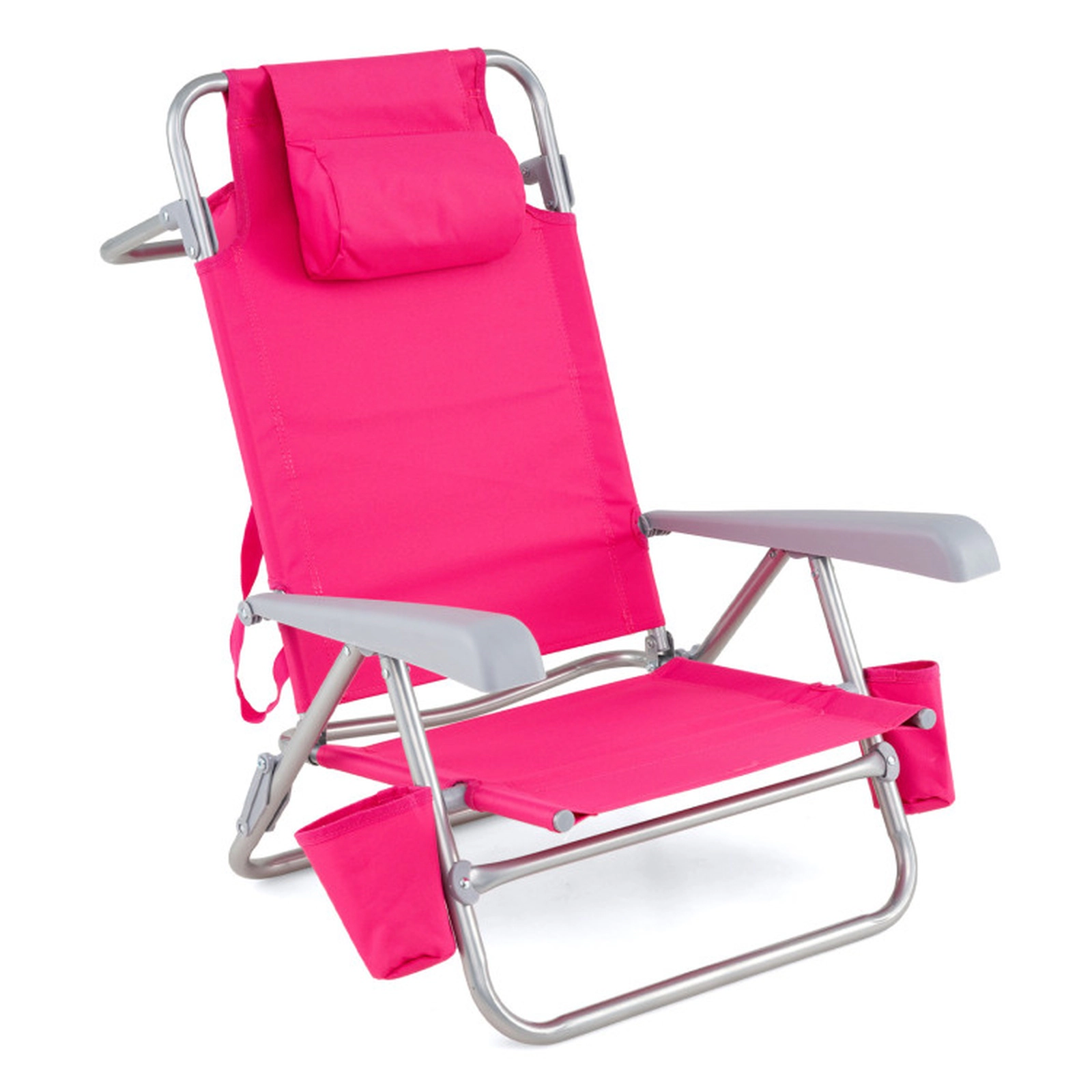 SUGIFT 2-Pack Pink Folding Backpack Beach Chairs with 7-Position Recline, Cooler Bag and Cup Holders