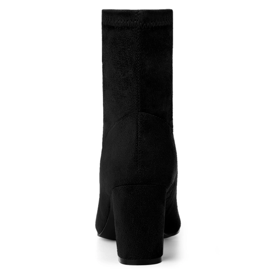 BLISSFUL STEP Women Faux Suede Front Zipper Chunky High Heel Ankle Boots