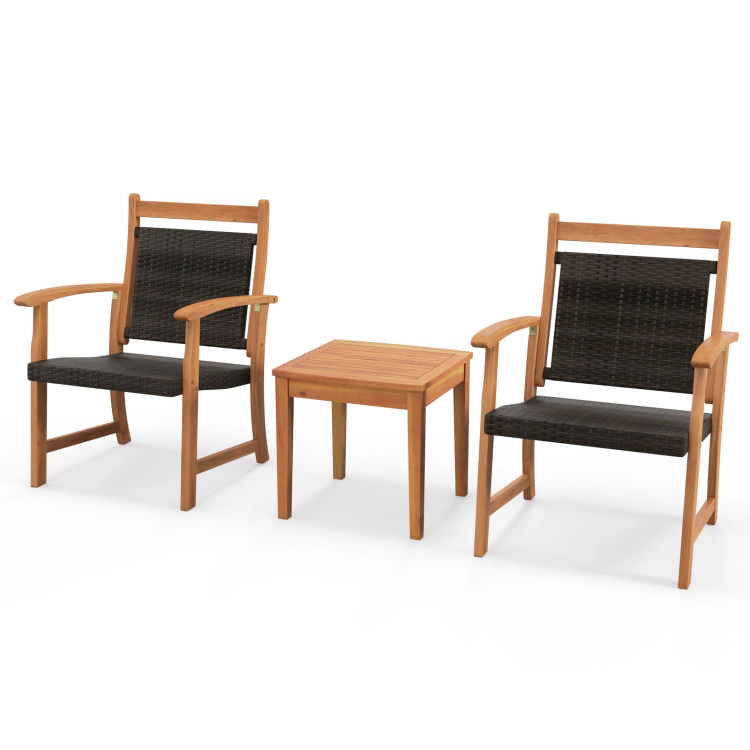 Hivvago 3 Pieces Rattan Bistro Set With Acacia Wood Frame For Garden