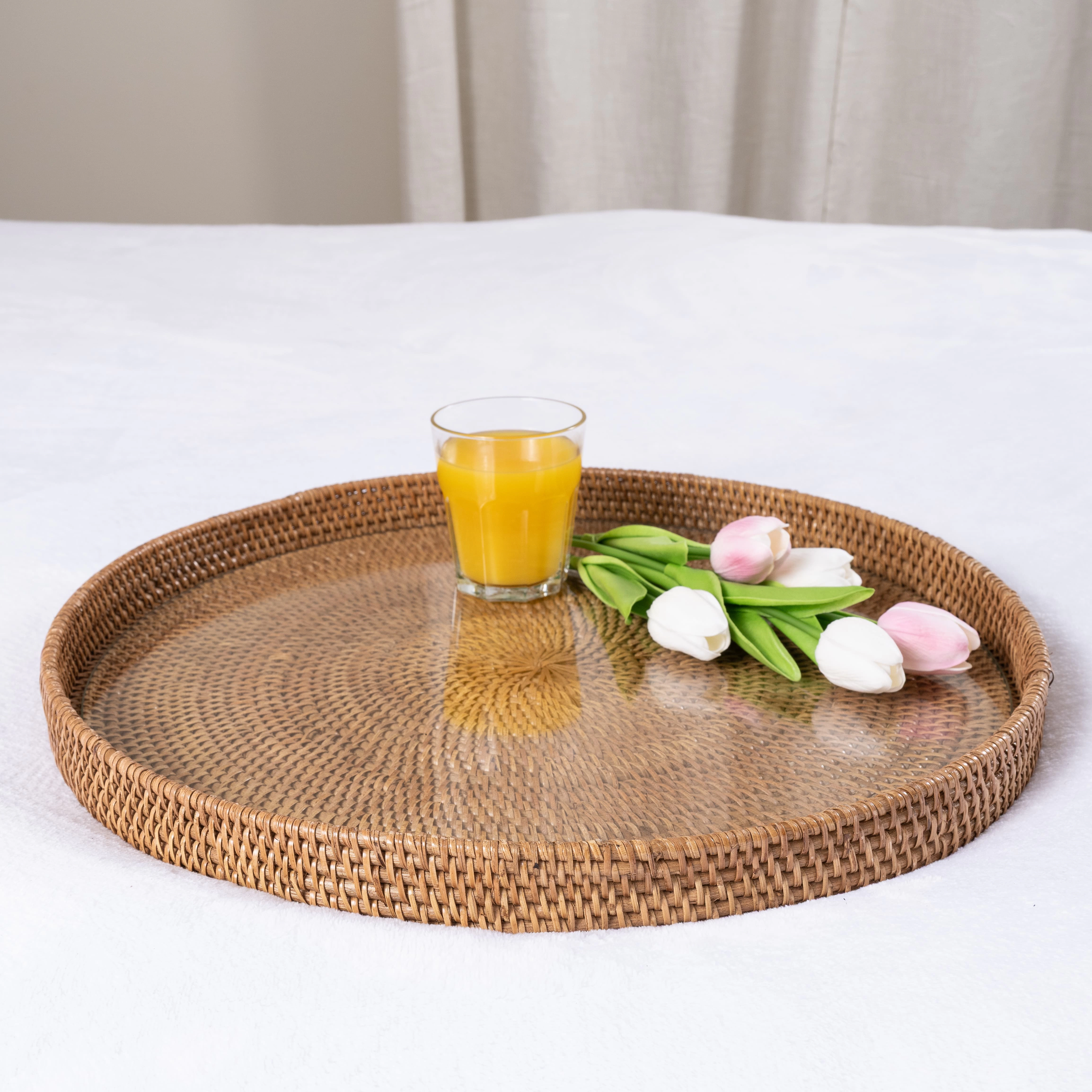 Saboga Home™ Round Serving / Ottoman Tray with Glass Insert