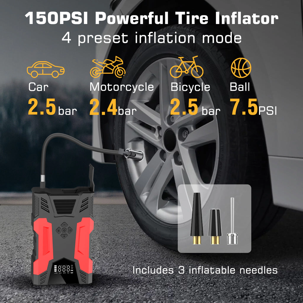 Alpha Digital 3000A, 7L Gas/5L Diesel, 150PSI Air Comp - Car Jump Starter/Tire Inflator