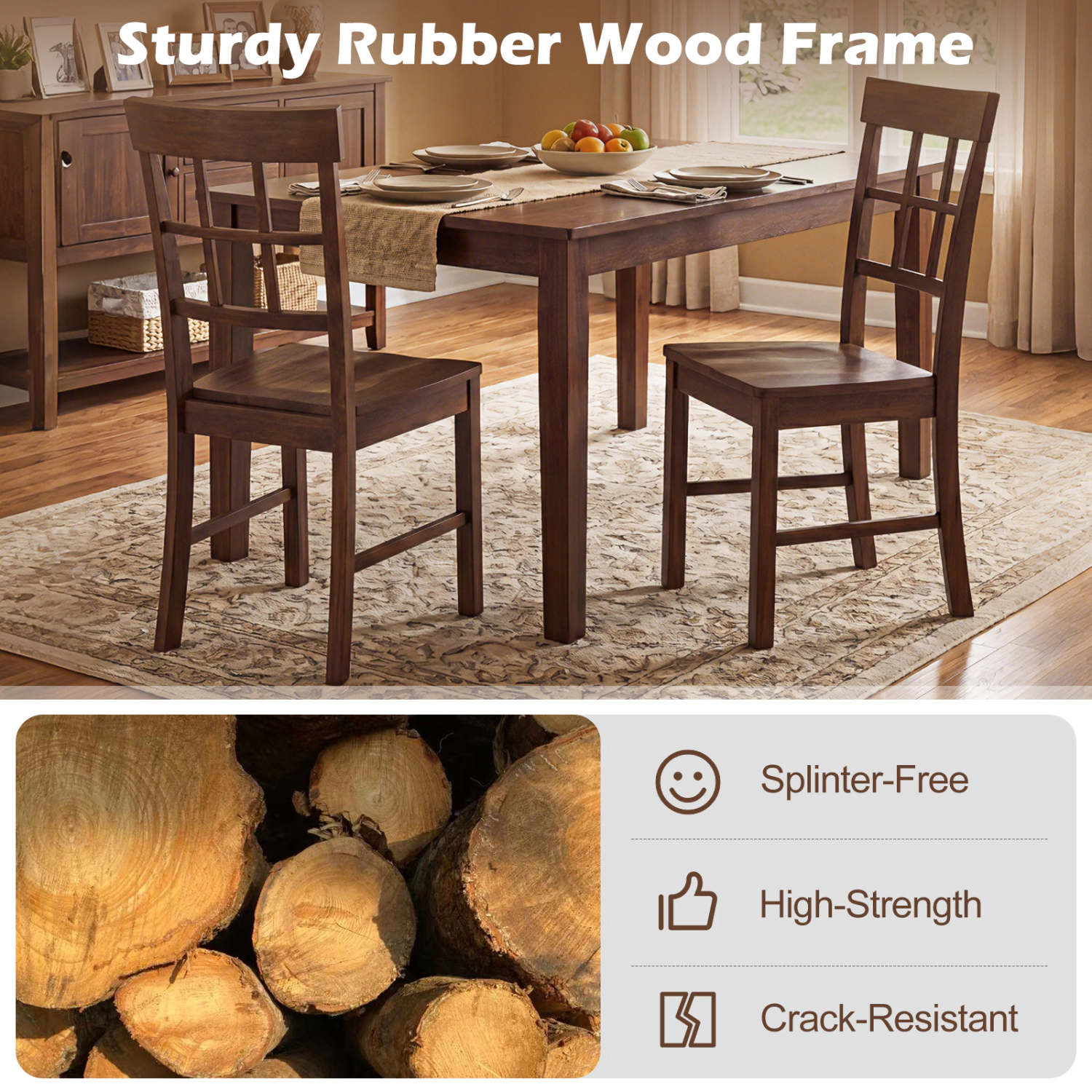 LJG Rubber Wood Dining Chairs Set of 4 with High Backrests