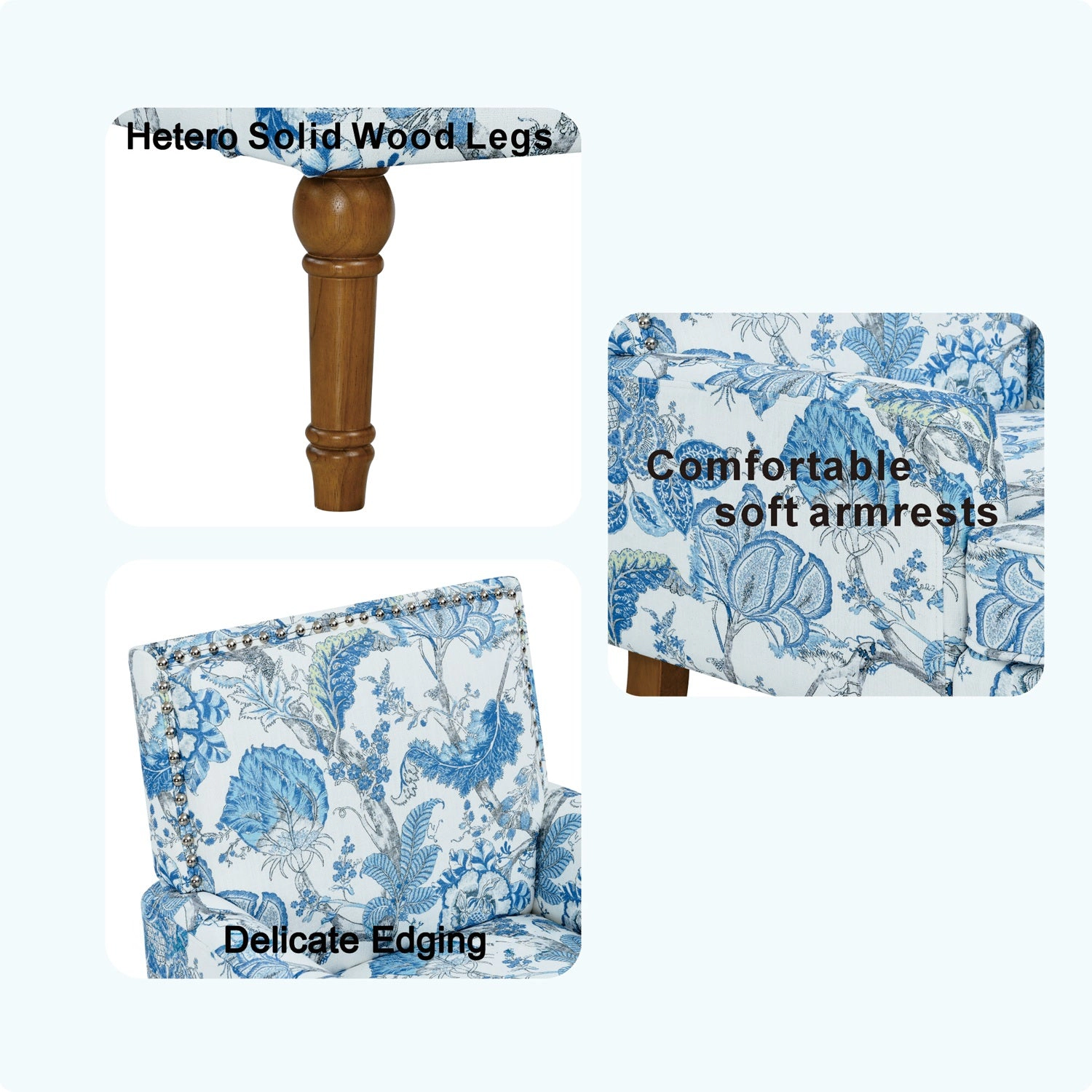 GBruno Floral Nailhead Accent Chair With Wood Legs