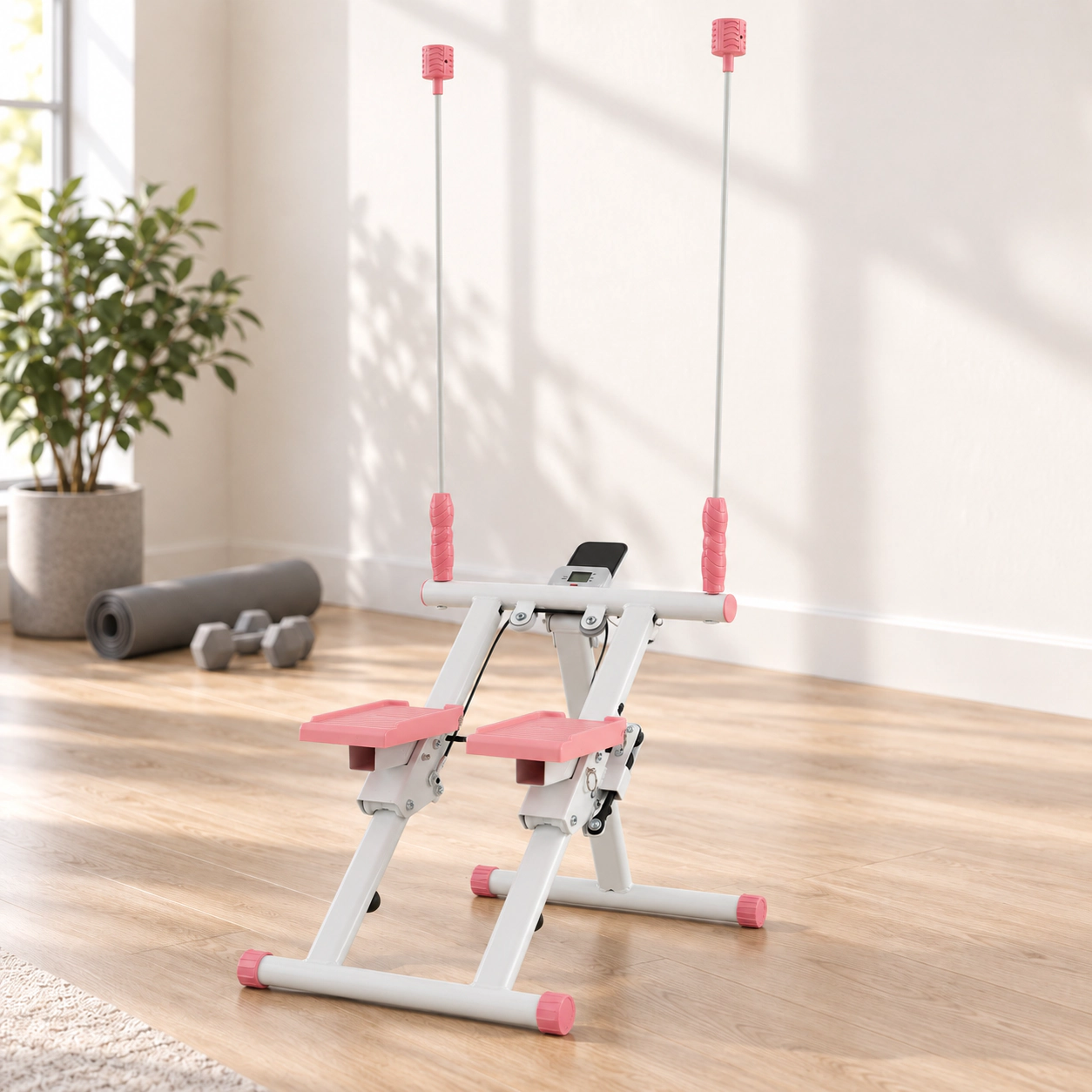 SUGIFT White Folding Stair Stepper Machine with Detachable Handlebars 27-in W 18-in D 50-in H 220-lb User Capacity