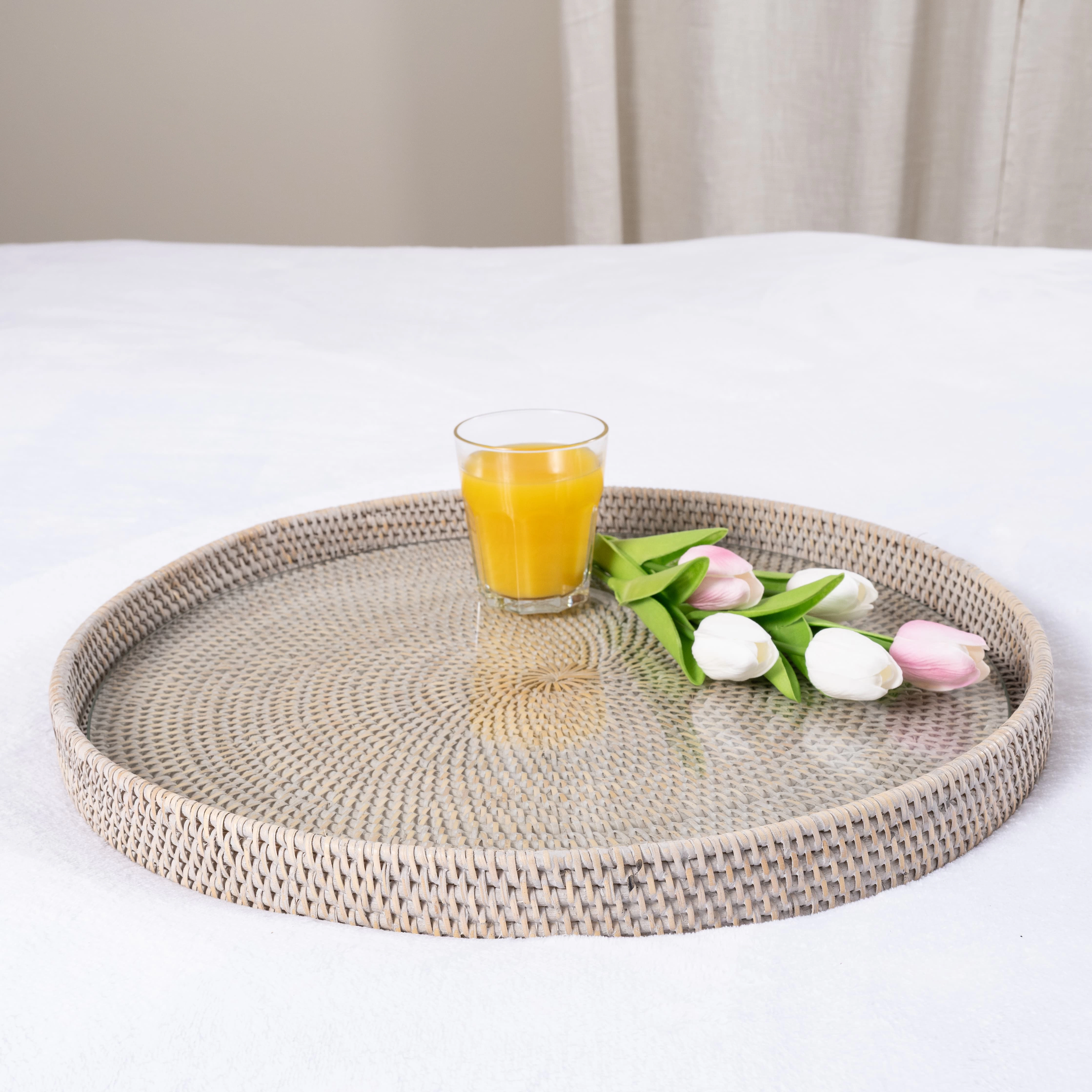 Saboga Home™ Round Serving / Ottoman Tray with Glass Insert