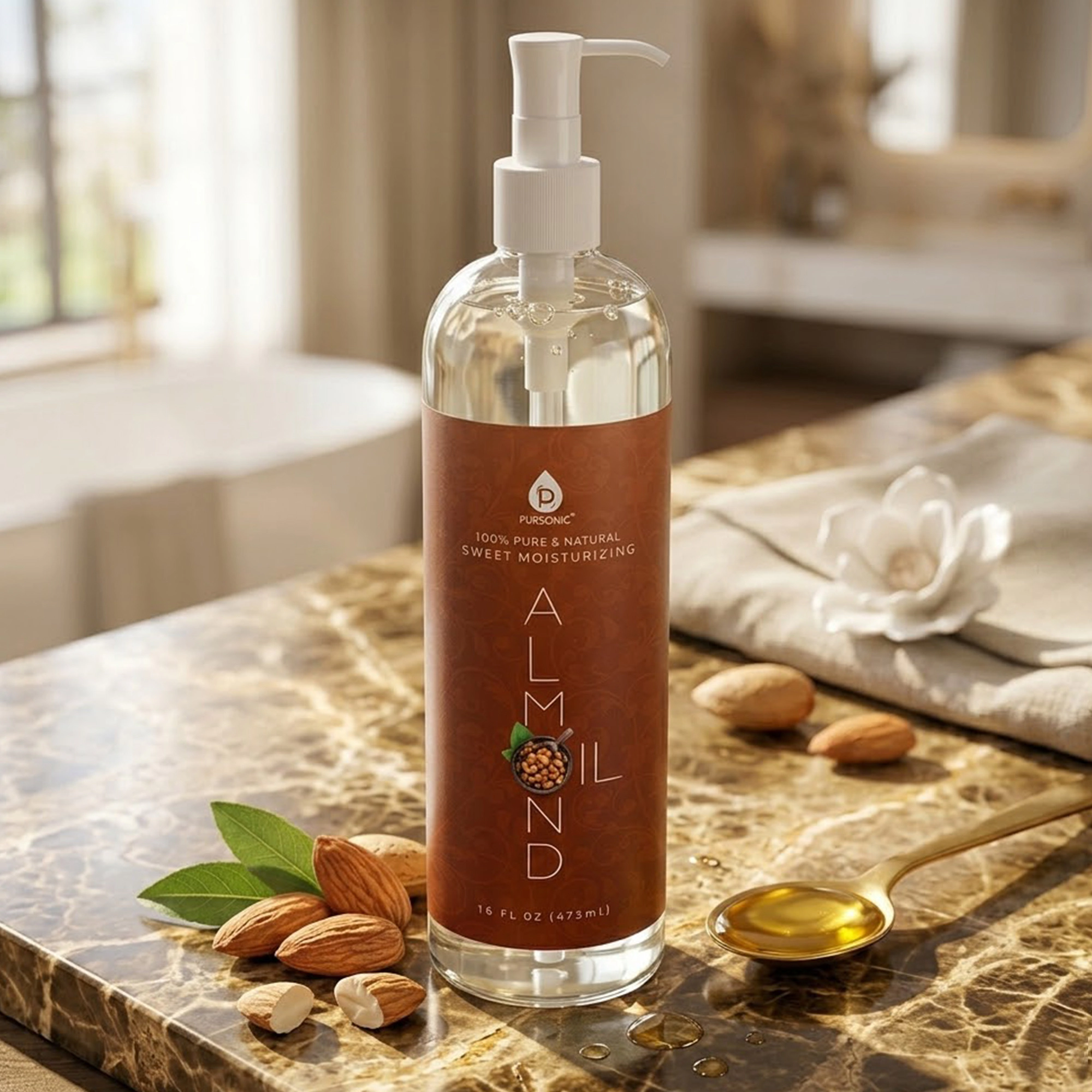 Pursonic Unisex 100% Pure & Natural Sweet Almond Oil 16 Oz.