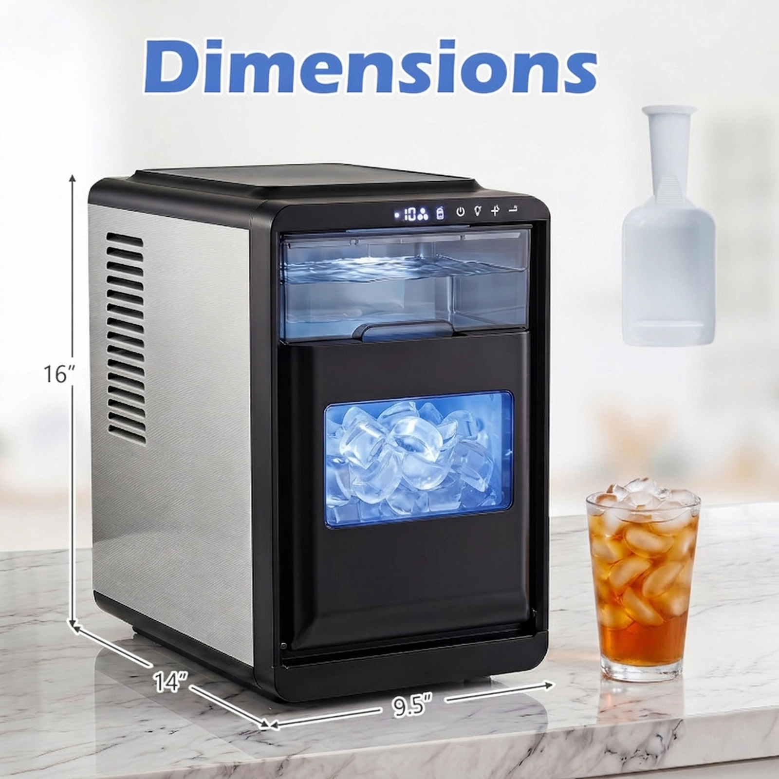SUGIFT Countertop Crescent Ice Maker 26-lb Daily Capacity 16 Cubes per Cycle Gray