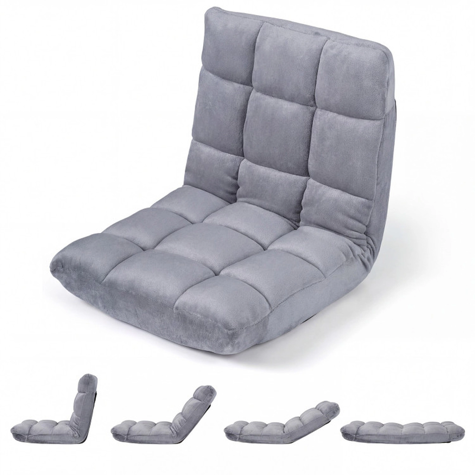 SUGIFT 14-Position Adjustable Cushioned Floor Chair 200-lb Seat Capacity 77-lb Backrest Capacity Light Gray