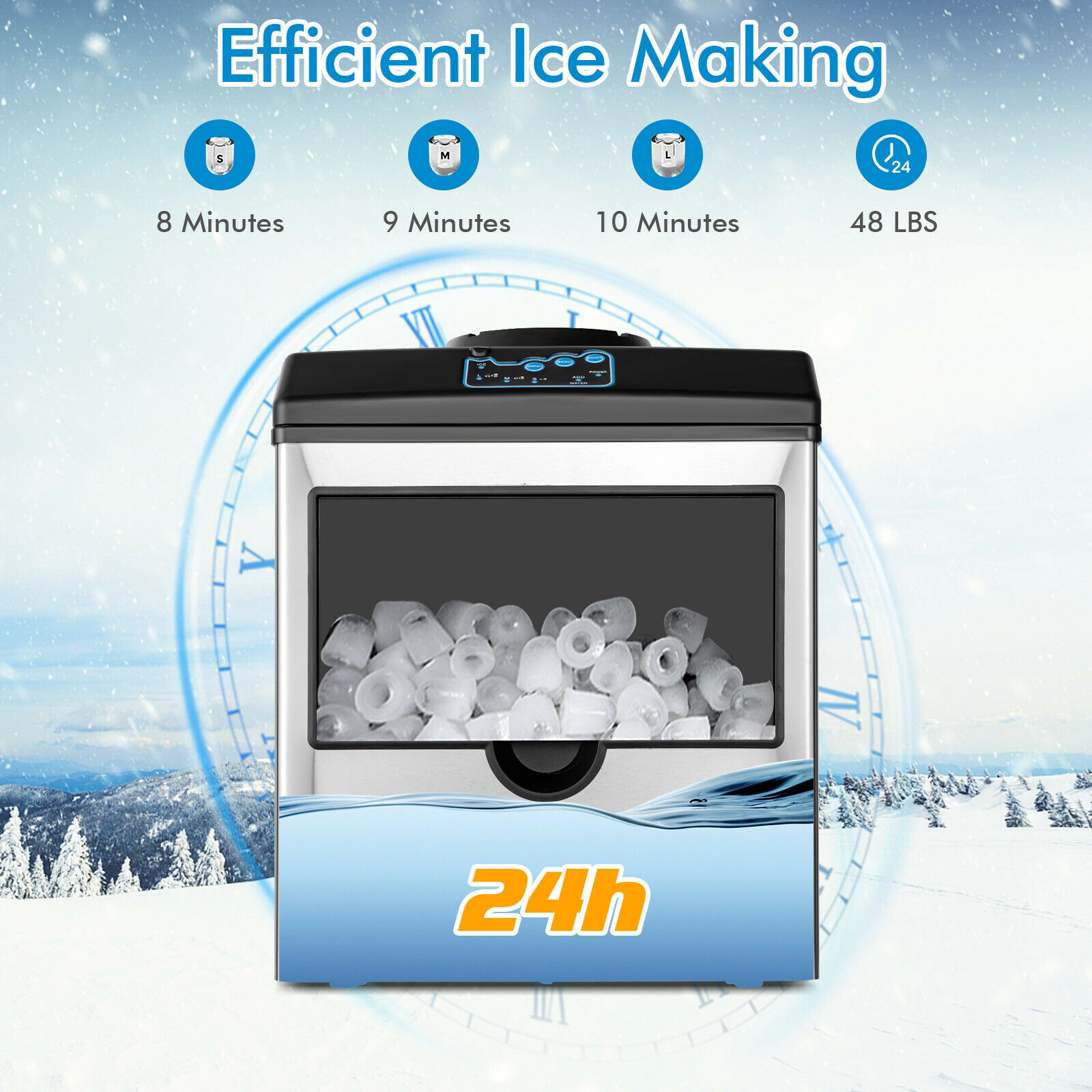 SUGIFT 2-in-1 Stainless Steel Countertop Ice Maker and Water Dispenser with 48-lb Daily Output and Ice Scoop
