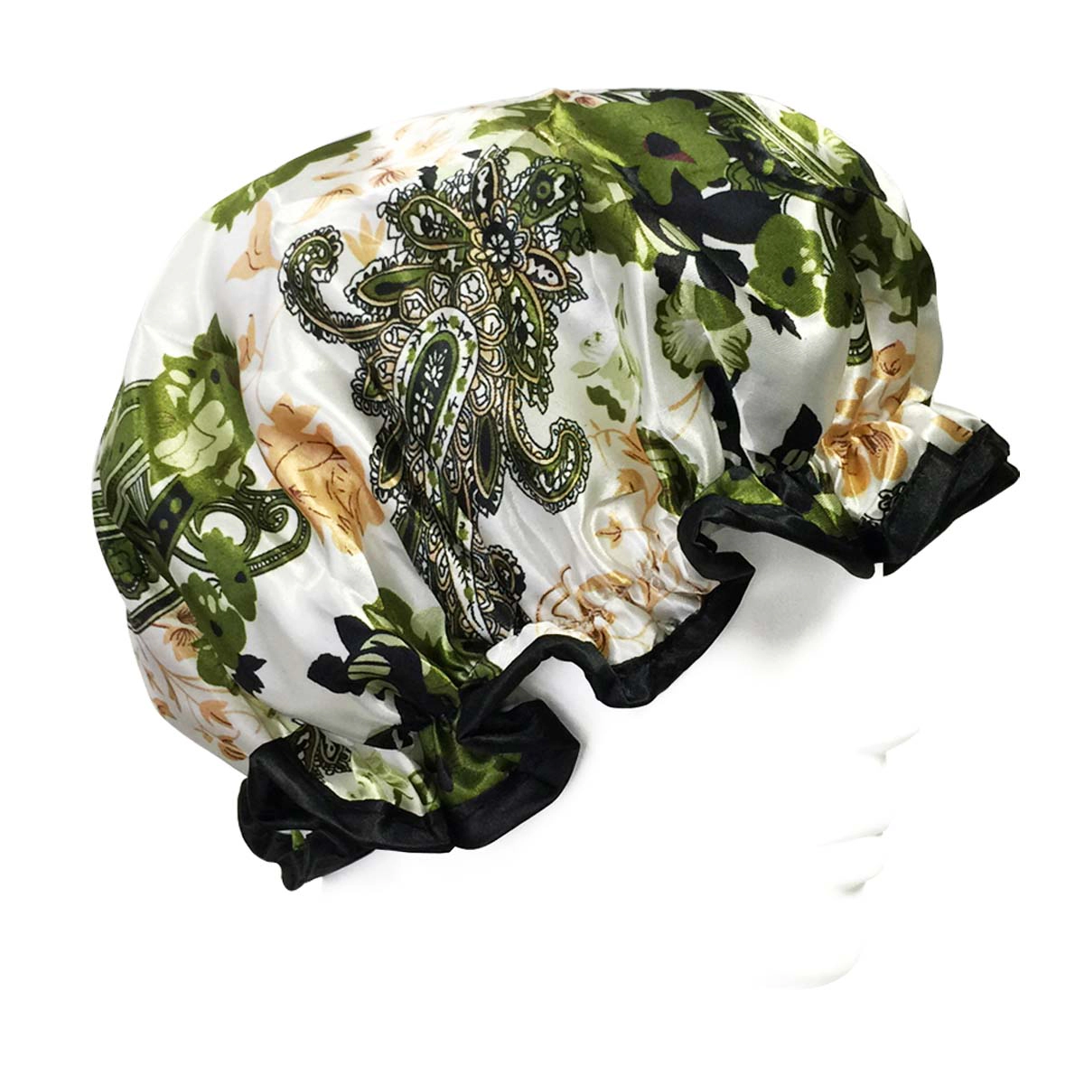 Wrapables Women's Trendy Satin Shower Cap, Paisley Foliage