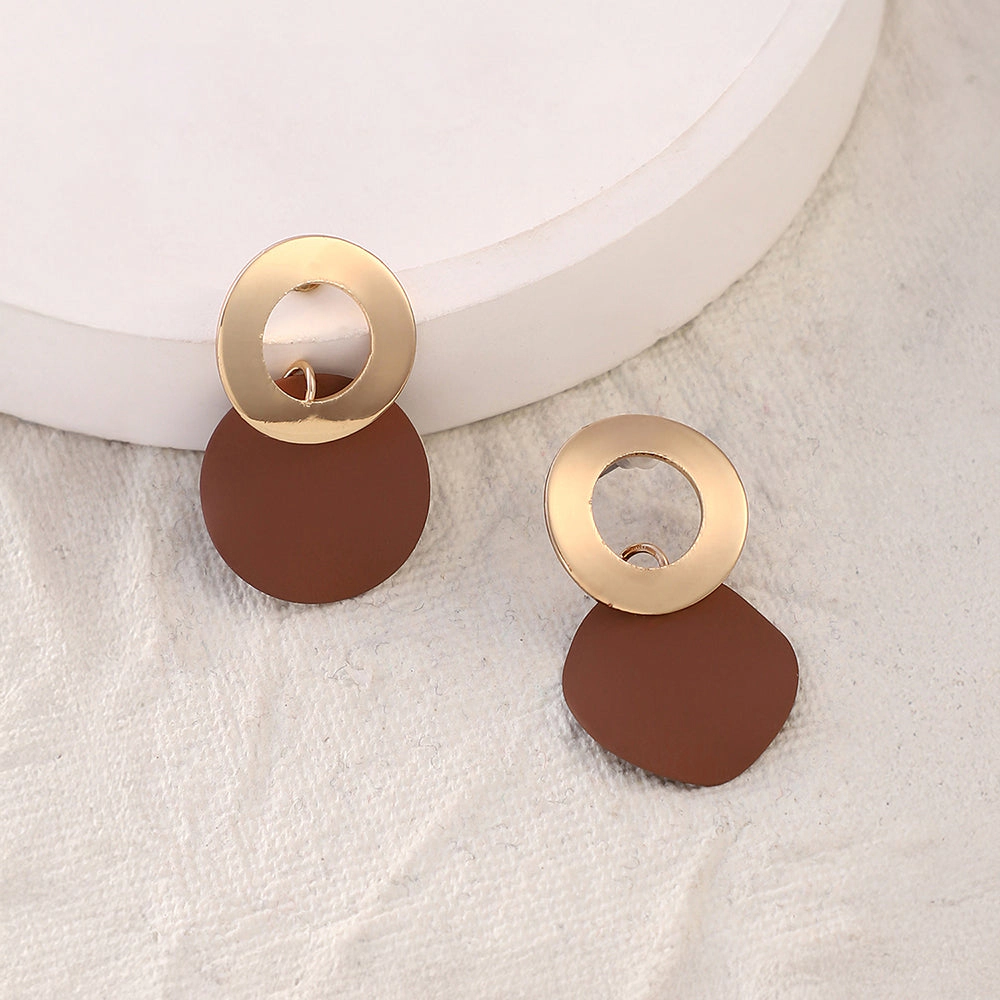 SOHI Women's Mocha Brown Circular-Plate Drop Earrings