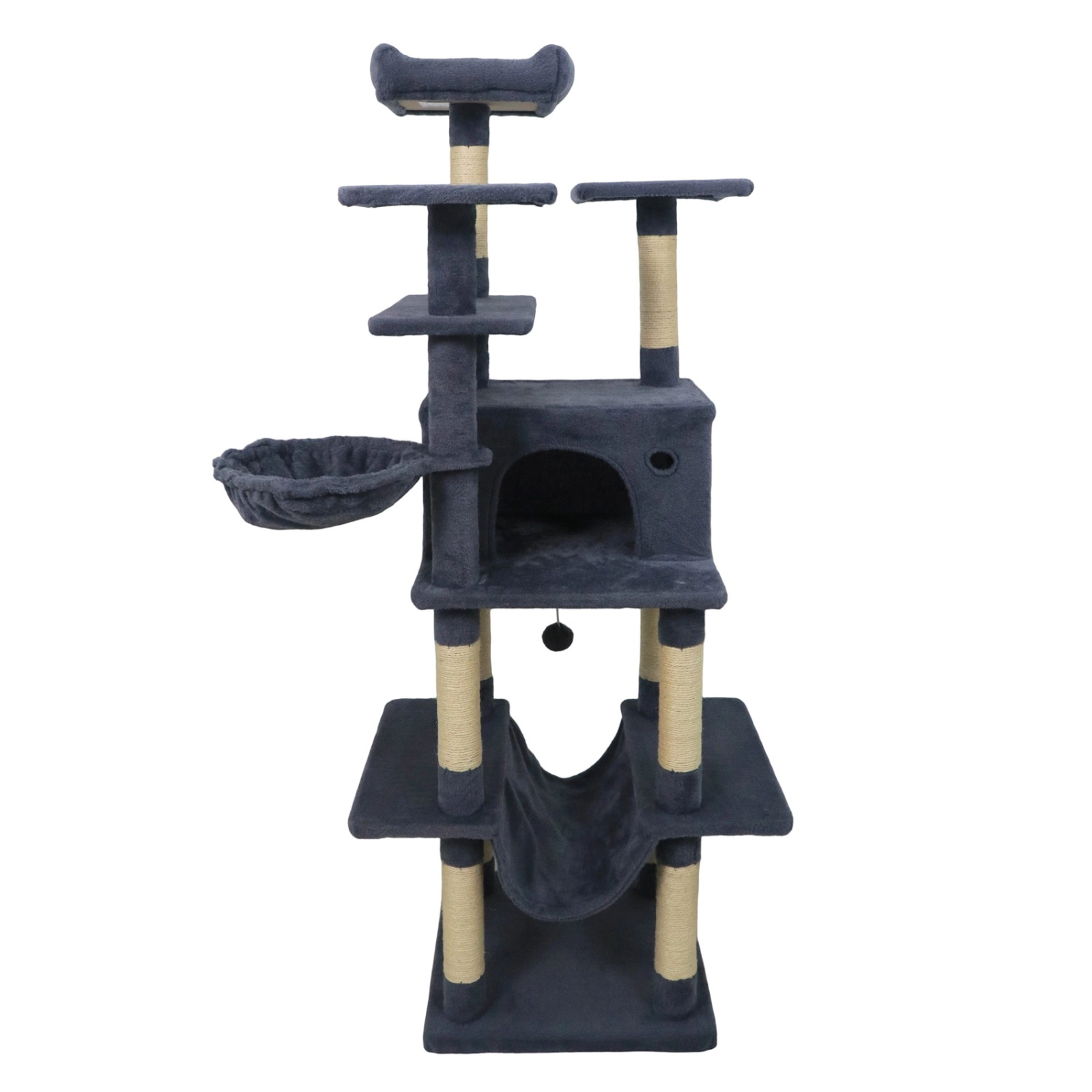SUGIFT Multi-Level 63-in Tall Cat Tree Tower with Condo Hammock Perches 19 x 19 in Base Dark Gray