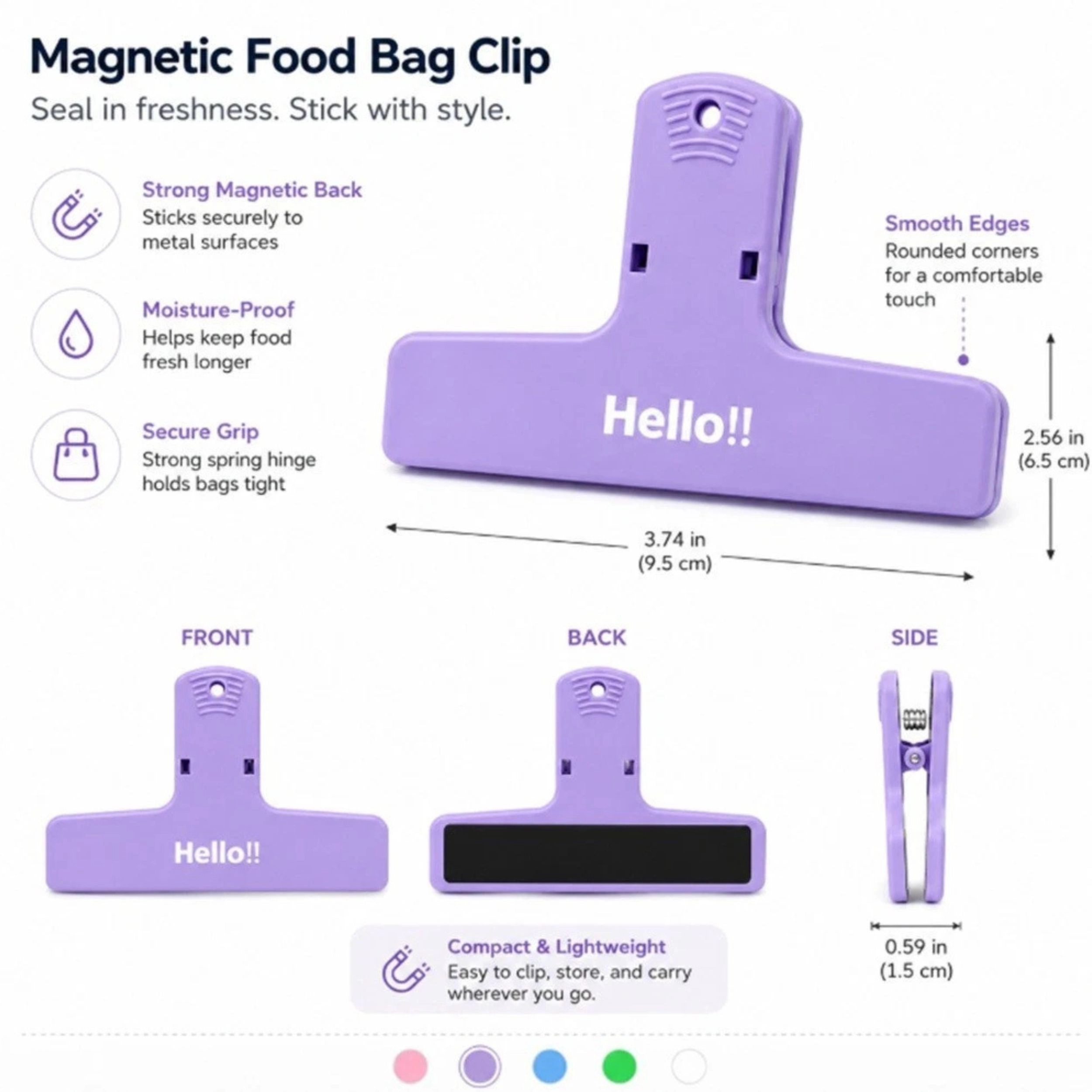 Home Collection Pack of 5 Magnetic Bag Clips Refrigerator Chip Clips Food Storage Sealers