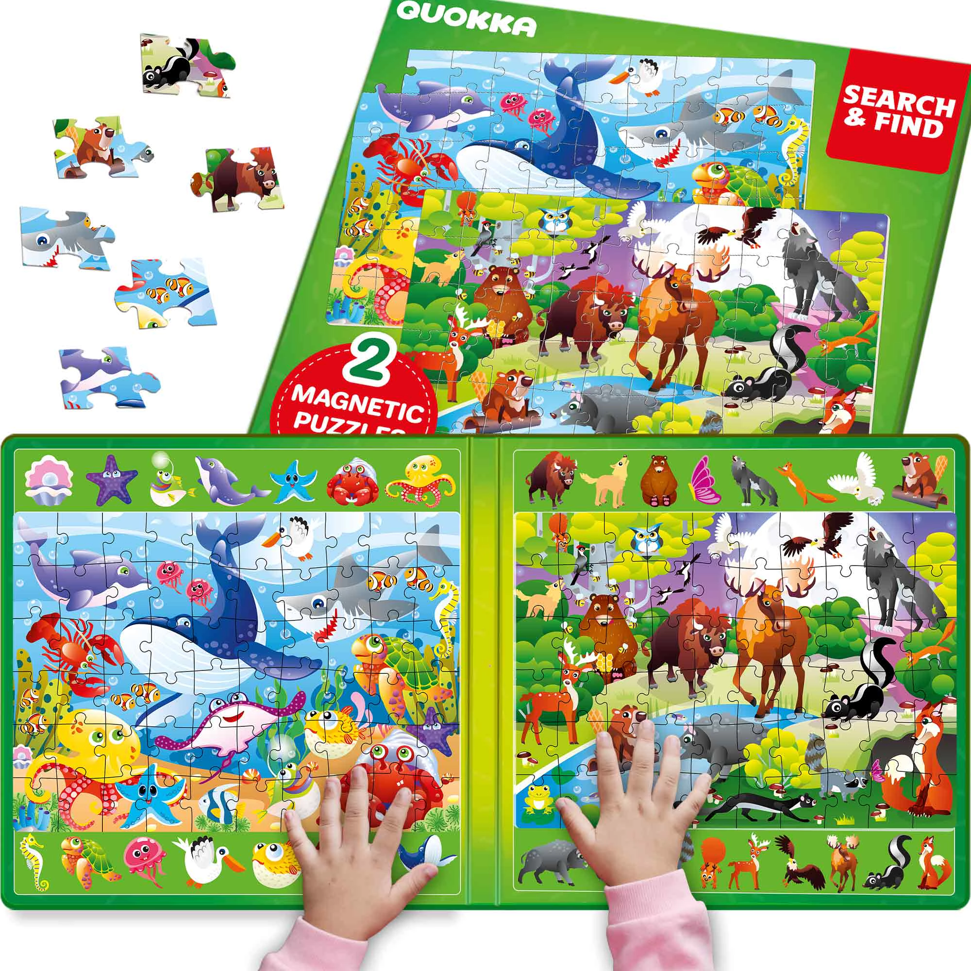 QUOKKA Magnetic Search & Find Puzzle Book for Kids Ages 3–5, 2-Pack, 60-Piece Travel Activity Set