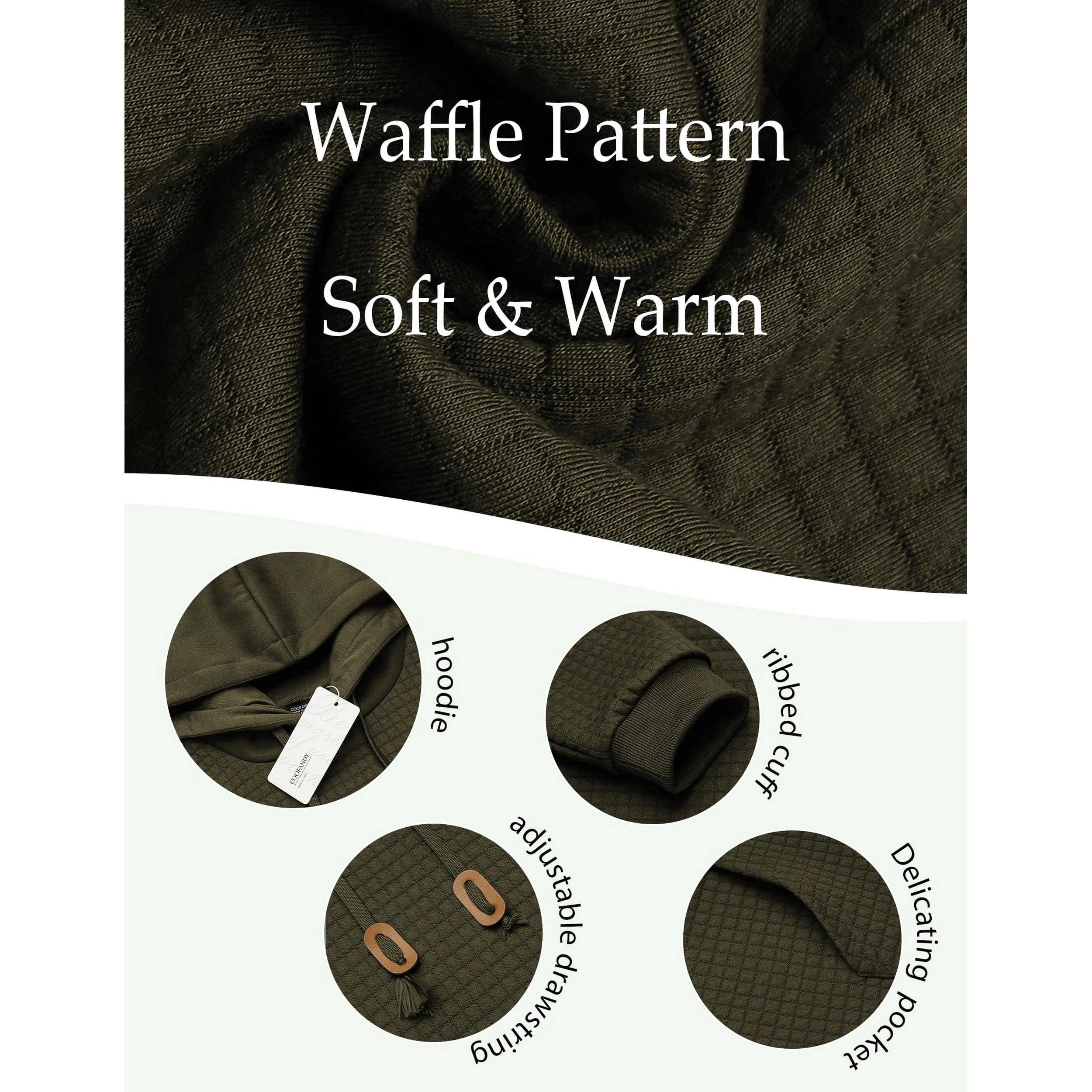 COOFANDY Men's Regular Fit Textured Waffle Knit Pullover Hoodie