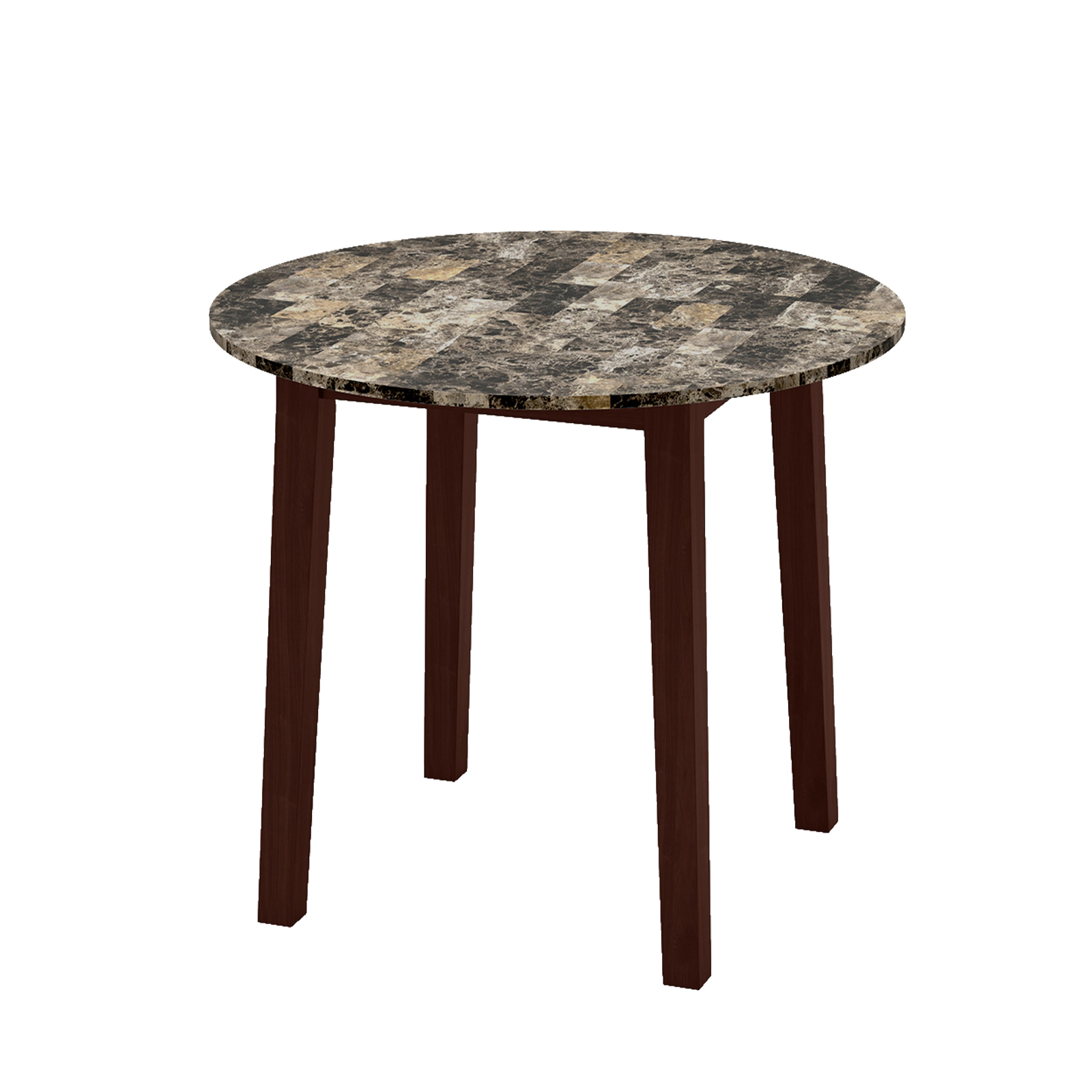 SUGIFT 35-in Round Dining Table with Rubber Wood Legs and Marble-Textured Veneer Tabletop 286-lb Capacity Brown
