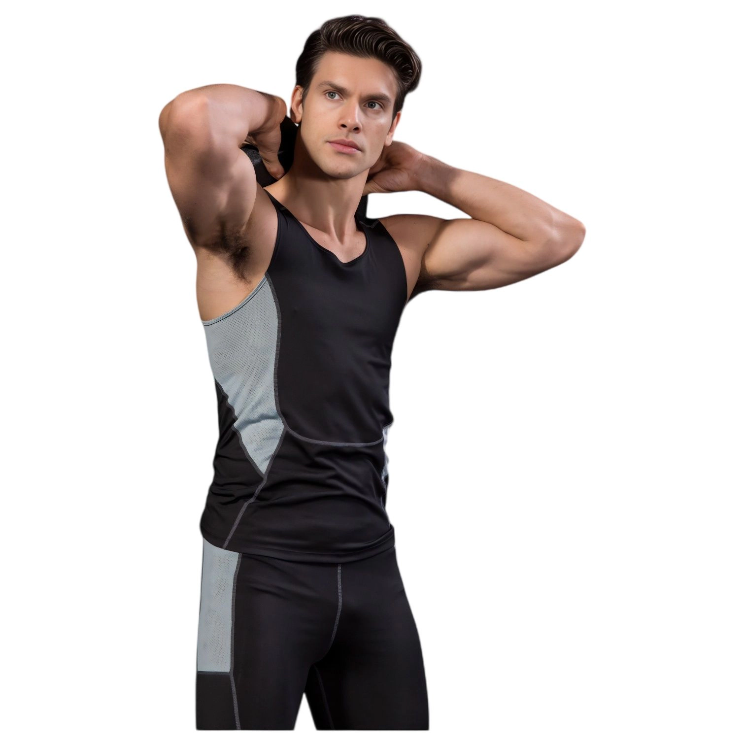 Anna-Kaci Men's Sleeveless Compression Tank Top with Mesh Panels and Stretch Moisture-Wicking Fabric