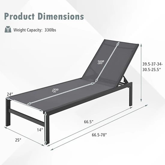 Hivvago 6-Position Chaise Lounge Chairs With Rustproof Aluminium Frame